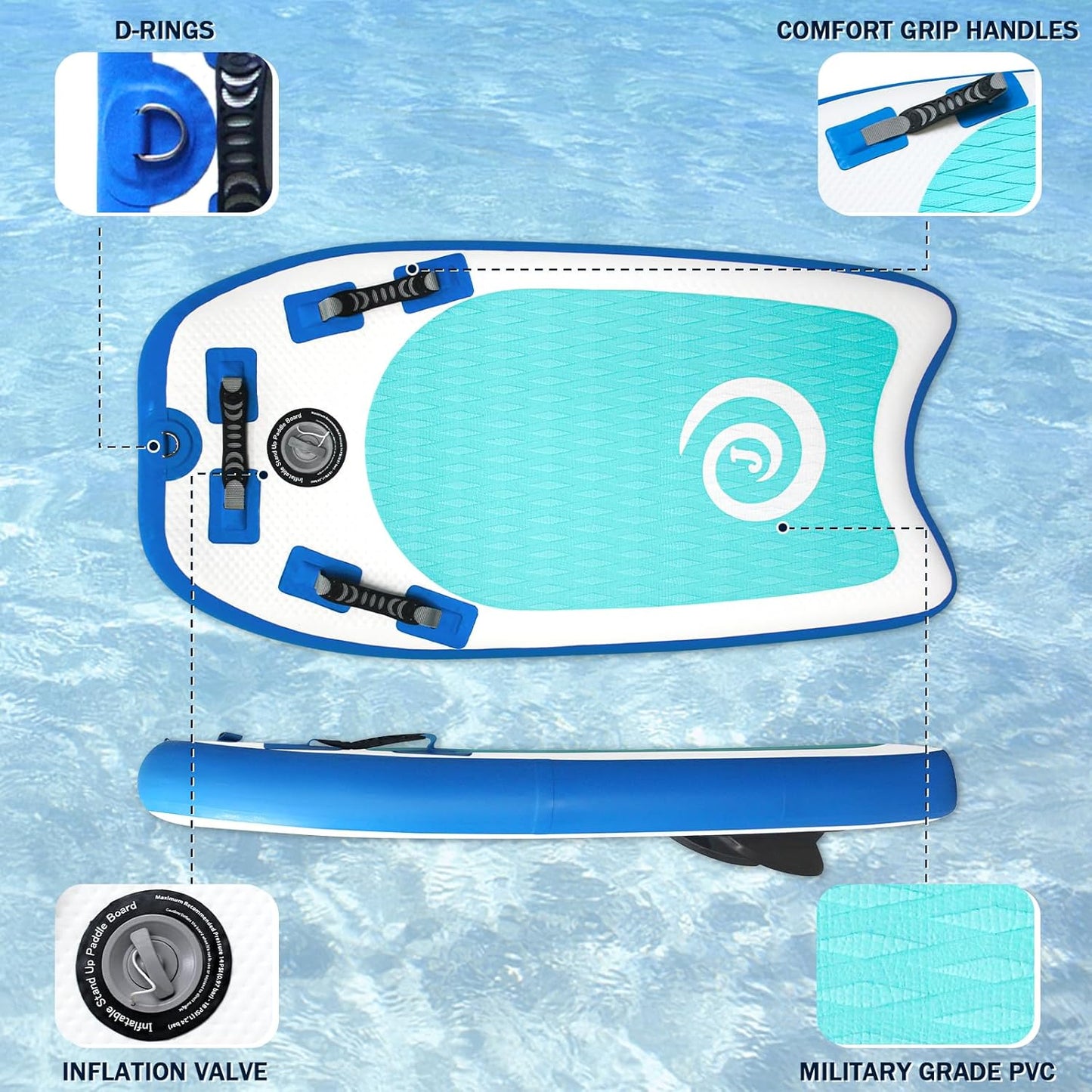 Inflatable Bodyboard Lightweight Portable 40" Body Board for Adults and Kids Surfboards Body Boards for Beach River