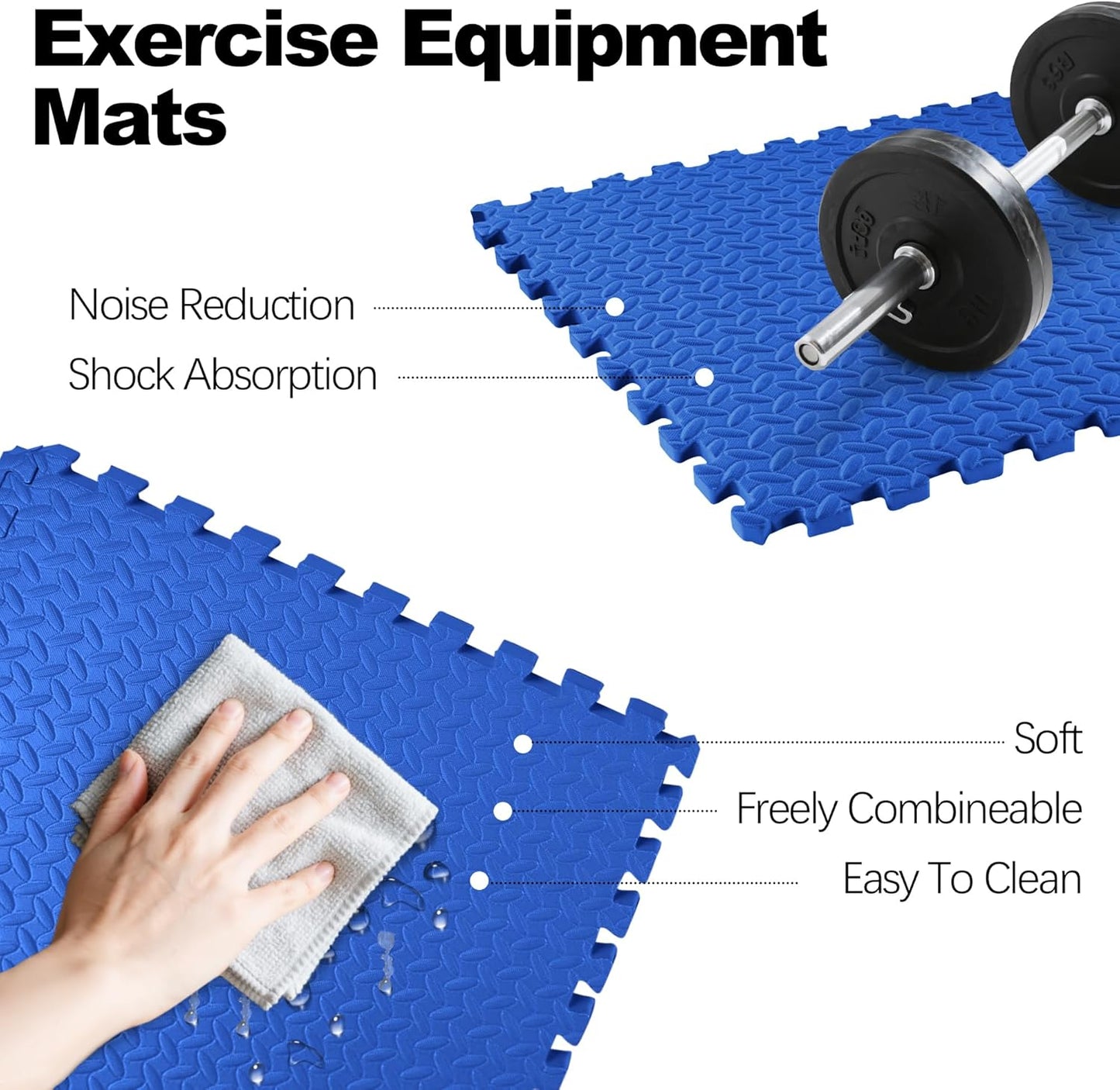 Puzzle Exercise Gym Flooring Mat, 1" Thick High-Density EVA Interlocking Tiles Workout Mat for Home Gym, Fitness Equipment, MMA, Gymnastics, 6-Piece Shock-Absorbing Exercise Mat (24 Sq Ft)