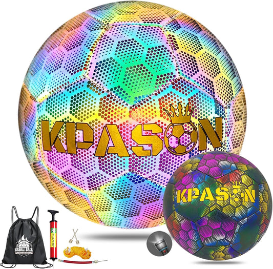 Soccer Ball, Holographic Reflective Glowing Soccer Ball for Men Women Training