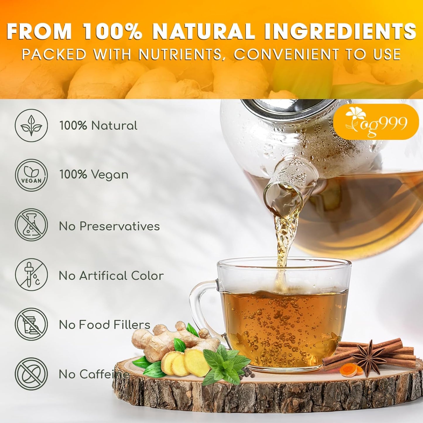 60 Tea Bags - Anti-Inflammaheb Loose Leaf Tea, 100% Natural from Ginger, Turmeric, Peppermint, Black Pepper, Cinnamon. Made with Natural Material Tea Bags. No Sugar, No Caffeine, No Gluten, Vegan. (60 Tea Bags)