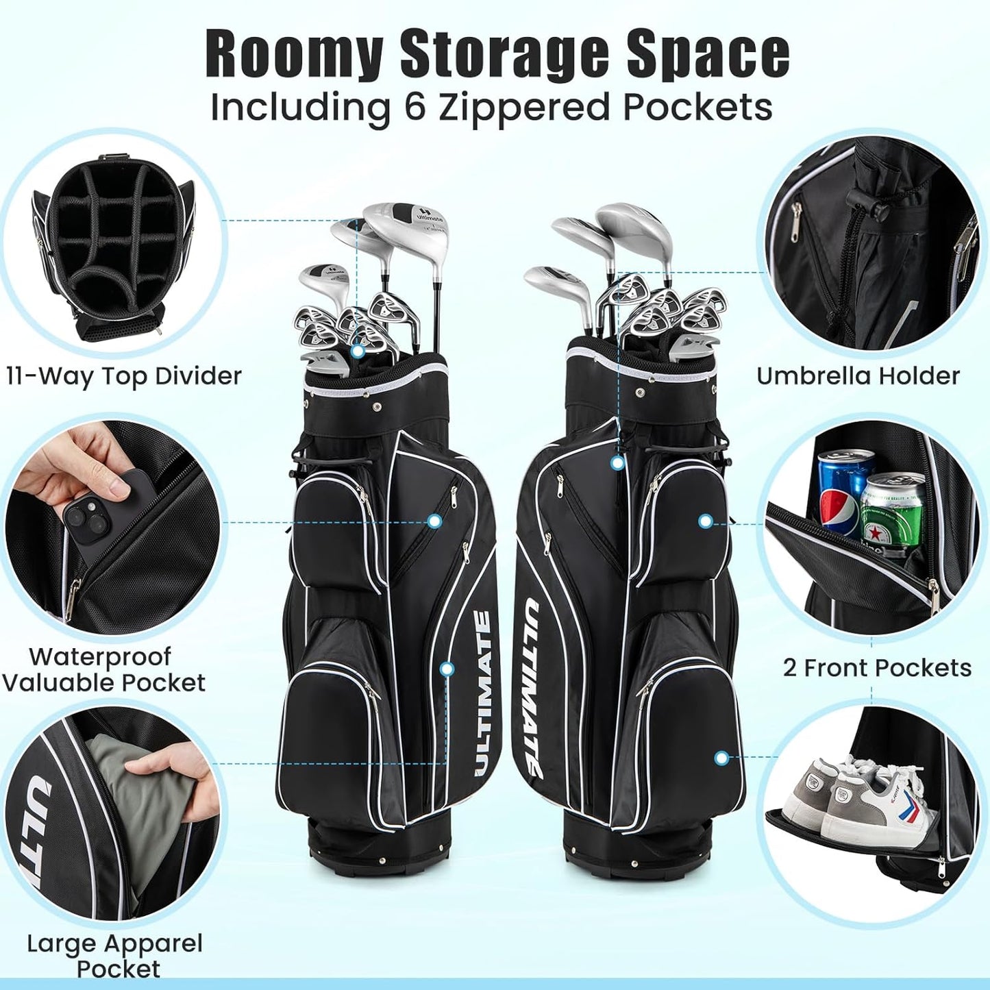 Tangkula 9/10/12 Pieces Women's Complete Golf Clubs Set, Golf Club Package Set with 460CC Driver, Fairway Wood & Hybrid, Irons, Putter, Portable Regular Golf Club Set