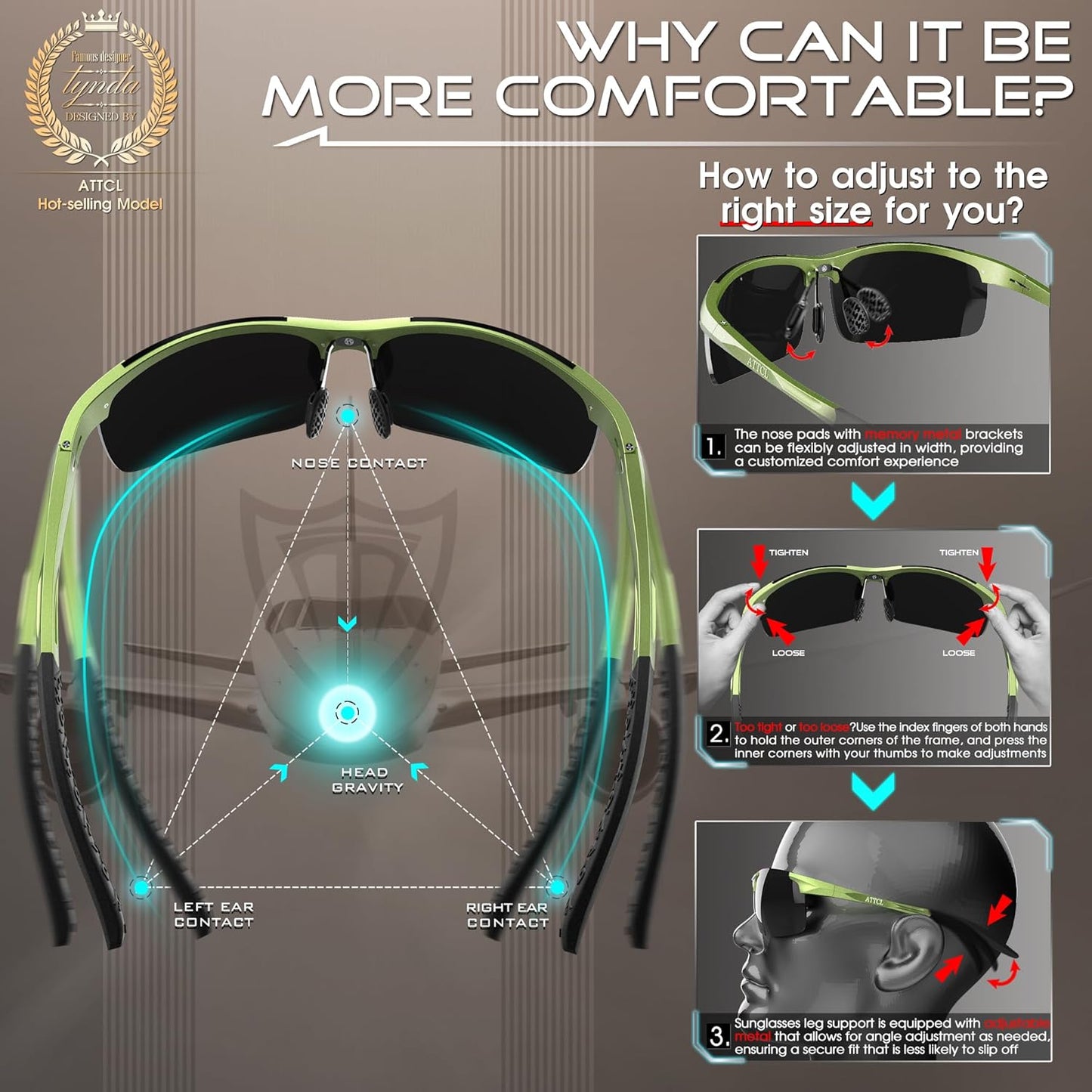 ATTCL Men's Sports Polarized Sunglasses Men for Driving running Fishing Golf - UV Protection Sun glasses Metal Frame