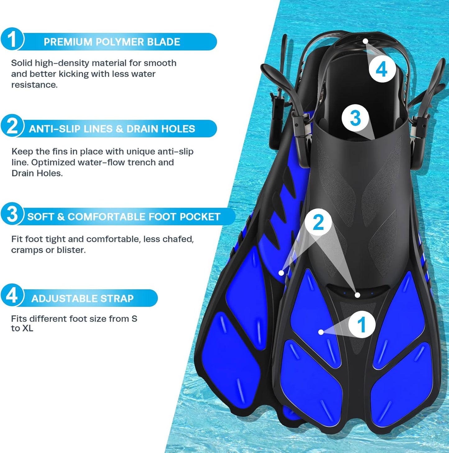 ZEEPORTE Mask Fin Snorkel Set, Travel Size Snorkeling Gear for Adults with Panoramic View Anti-Fog Mask, Trek Fins, Dry Top Snorkel and Gear Bag for Swimming Training, Snorkeling Kit Diving Packages