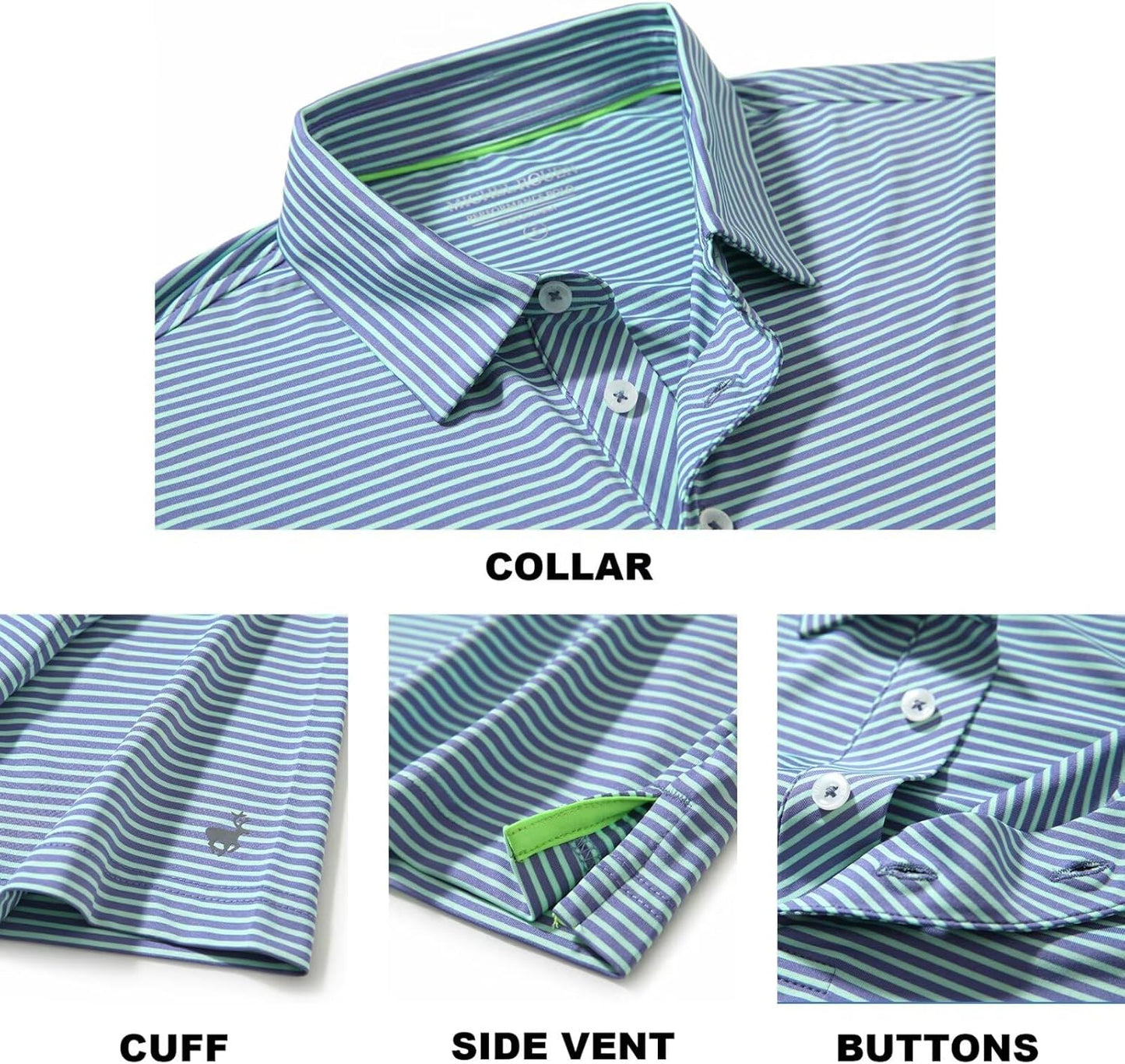 Mens Golf Shirt Moisture Wicking Dry Fit Performance Sport Short Sleeve Striped Golf Polo Shirts for Men