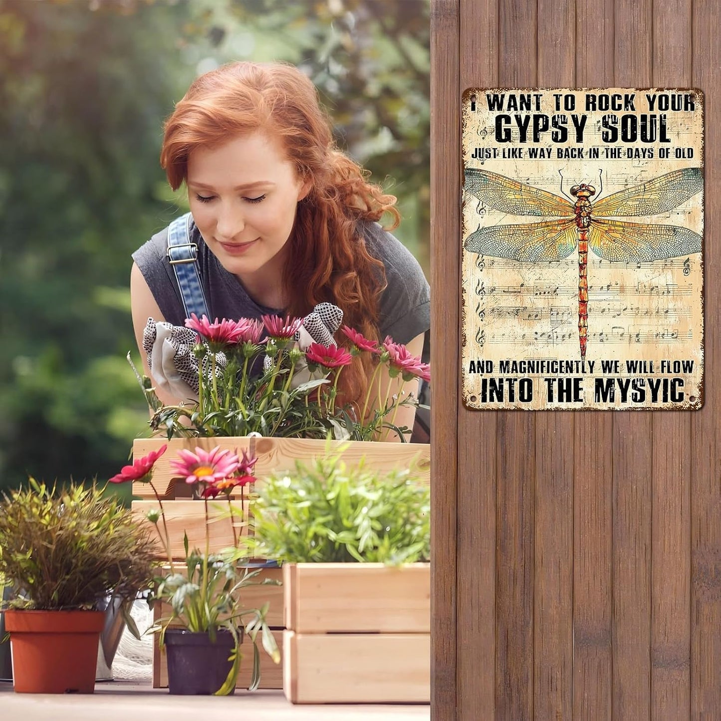 Dragonfly Decor I Want to Rock Your Soul Into The Mystic Vintage Metal Tin Sign for Home Cafe Bedroom Library Bookshelf Wall Decor 12 * 16inch