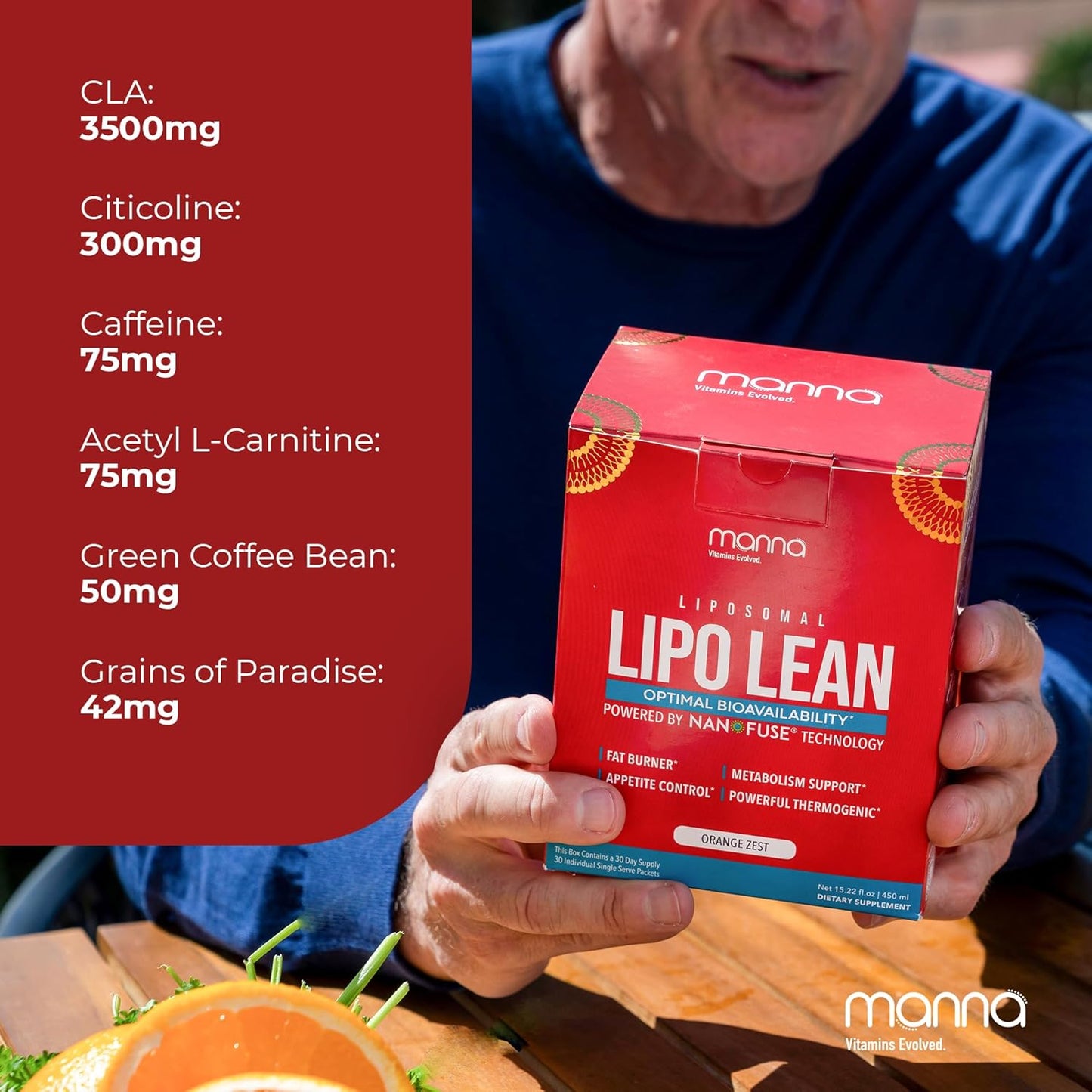 Manna Vitamins Evolved Liposomal Lipo Lean, Thermogenic Metabolism Support, Cravings Management, Weight Loss Support for Women, Men, Liposomal Absorption 3500mg CLA, Carnitine, Green Tea, 30 Packets