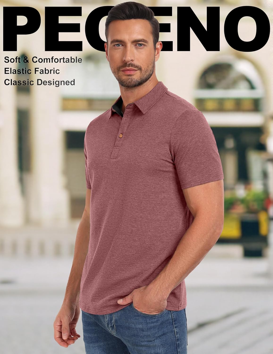 PEGENO Mens Polo Shirts Short Sleeve Casual Cotton Golf Shirts Performance Polo Shirts for Men