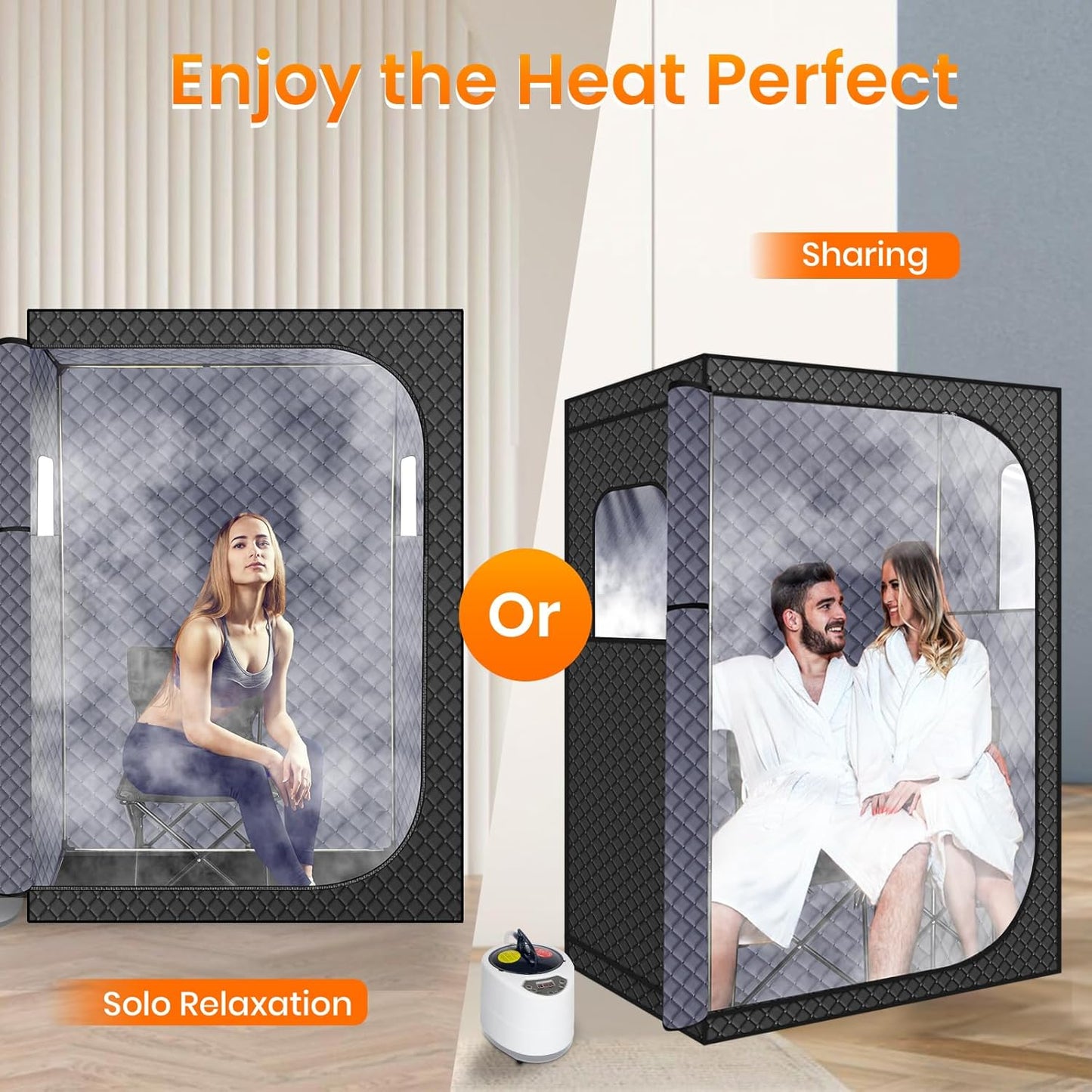 MIXC Full Body Portable Personal Saunas Box for Home, 2 Person Steam Sauna at Home Spa with 2.6L & 1500W, Two-Person with 2 Foldable Chairs, Remote Control, Home Sauna for Gym, Black