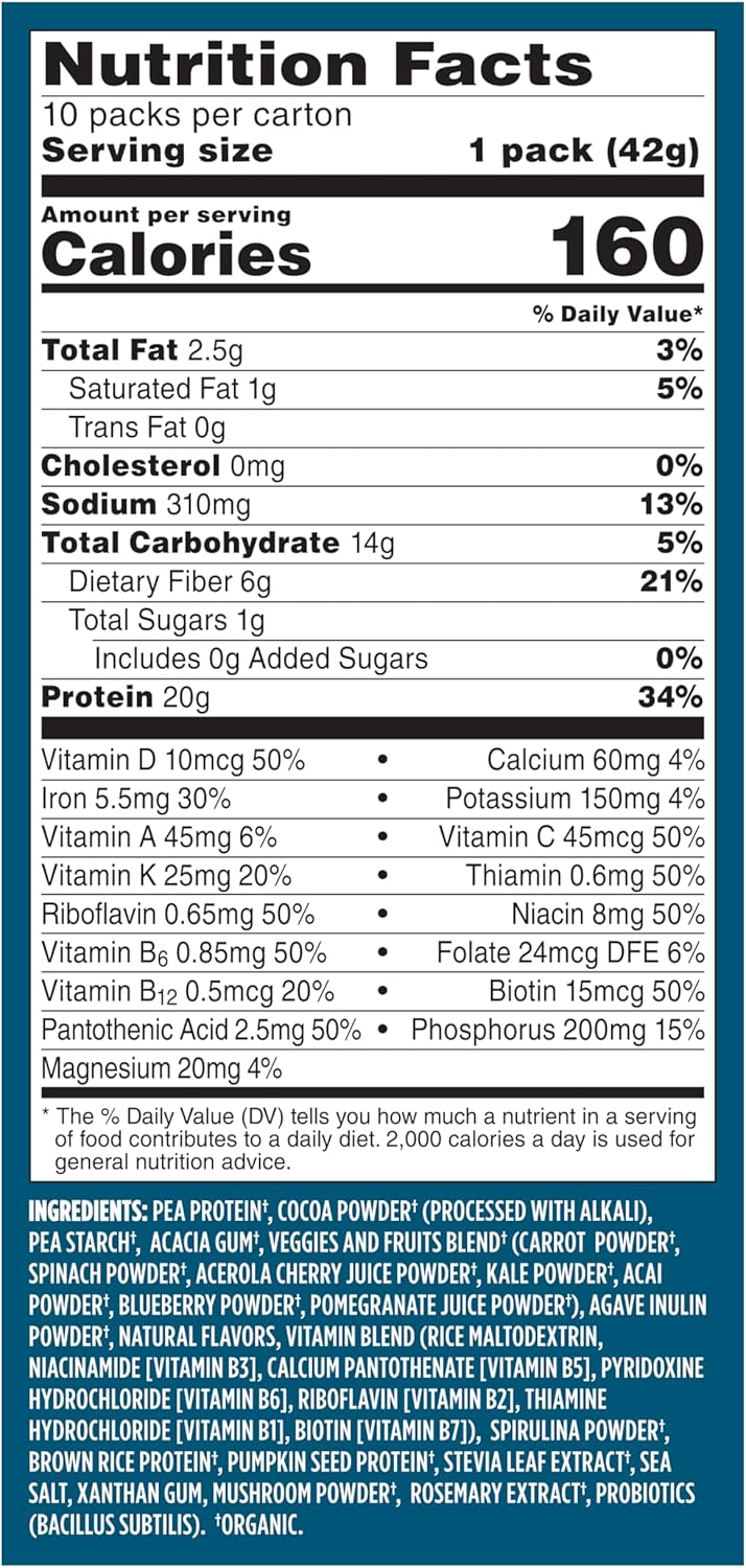 Vega Organic All-in-One Vegan Protein Powder, Chocolate - Superfood Ingredients, Vitamins for Immunity Support, Keto Friendly, Pea Protein for Women & Men, 14.7 oz (Packaging May Vary)