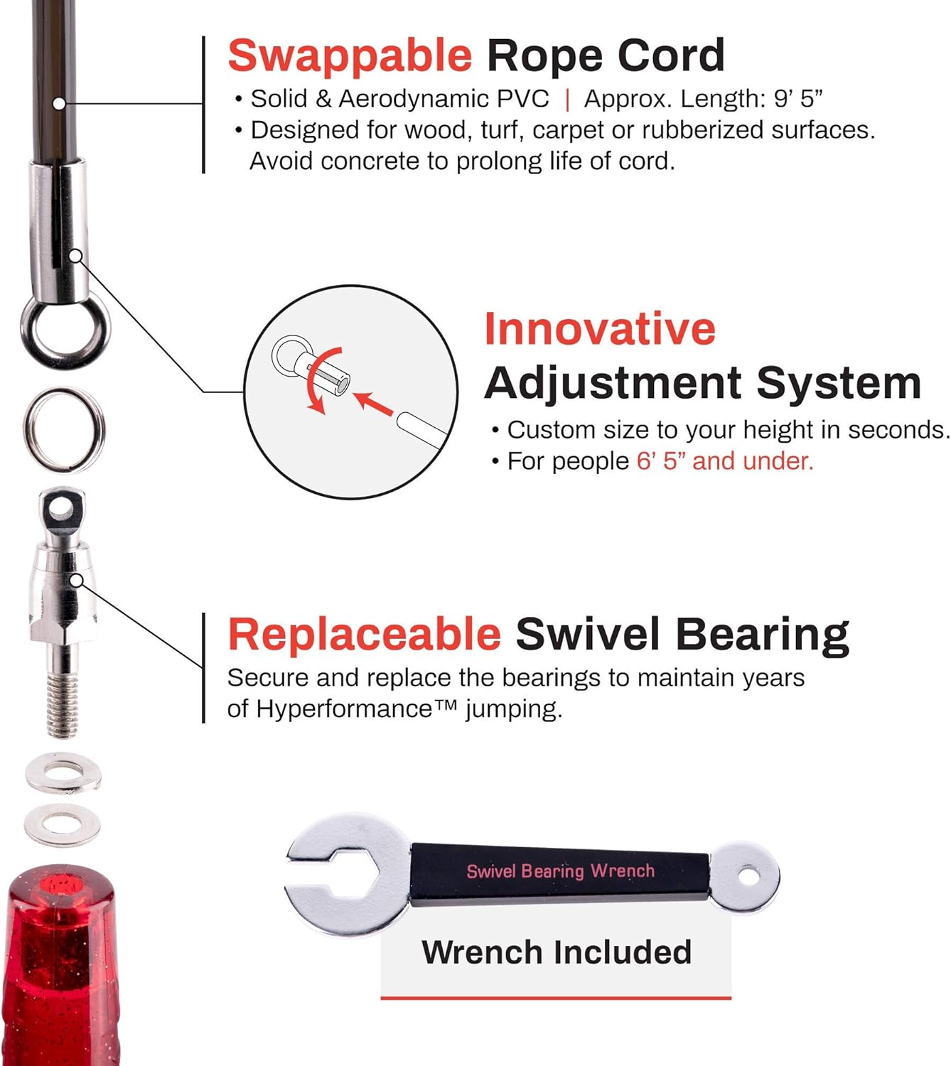 Buddy Lee Jump Ropes Rope Master Original Ball Bearing Jump Rope, 9” HD Plastic Handles. Perfect Jump Rope for Fitness, CrossFit Gym, Endurance Jumping, Cross Overs, Extreme Jumping