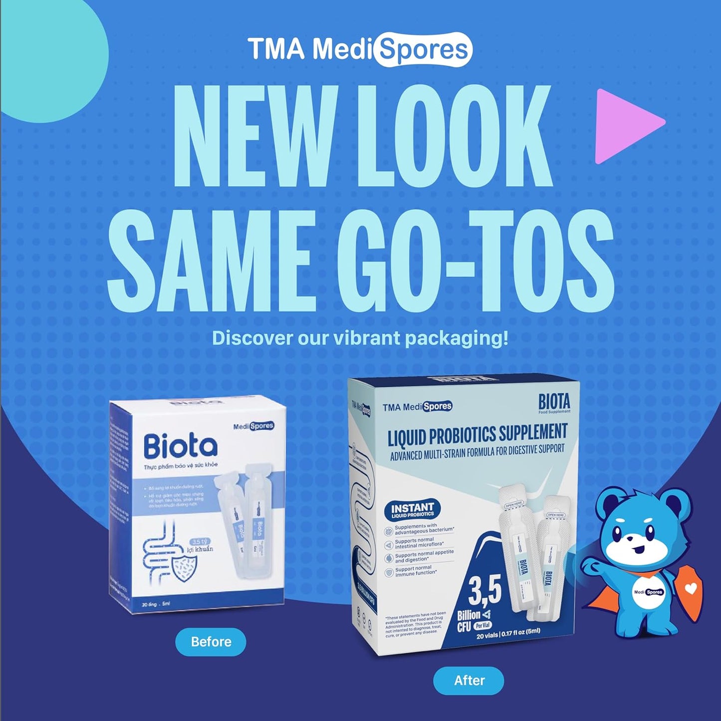 Biota Probiotic Drinks for Digestive Health & Immune Support,Fast Acting Support Stomach Constipation, Digestive Daily Probiotic for Adults, Kids, Gluten, Sugar Free & Non-GMO, 20 Servings