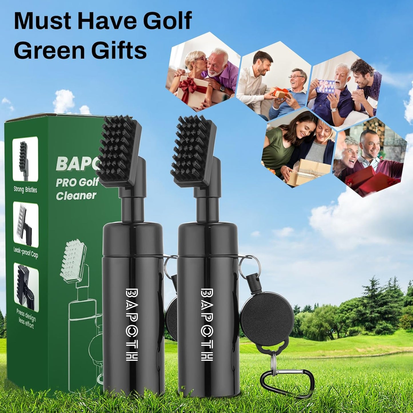 Golf Club Cleaner, Non-Leaking Stretchable Golf Club Brush with Microfiber Golf Towel (23.6 * 15.7 in), Strong Bristles Golf Brush Can Hold 5oz Water, Essentials Golf Accessories for Men