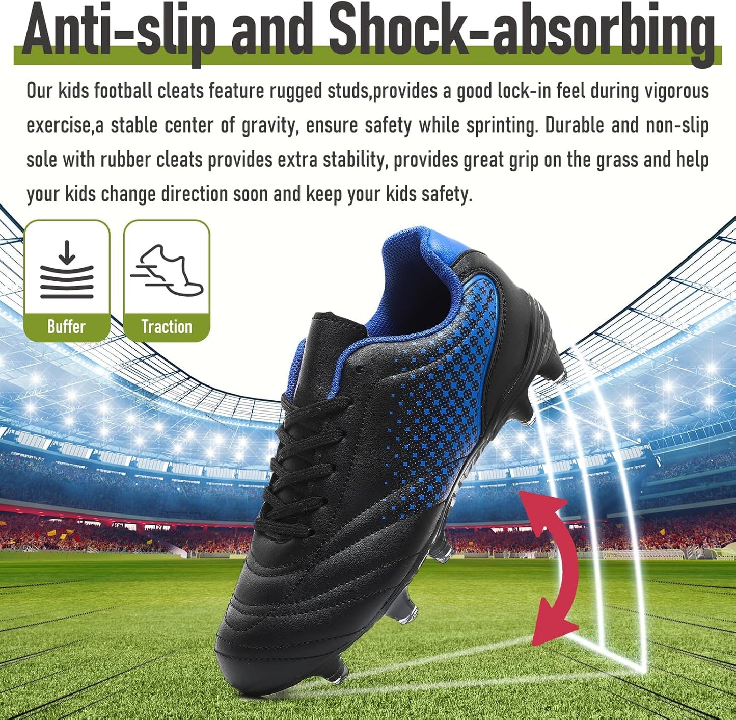 LIZRHA Soccer Shoes for Boys Girls Soccer Cleats Boys Girls Kids Athletic Outdoor Football Shoes Youth Football Cleats Outdoor & Indoor Soccer Shoes Lightweight, Running & Training for Students