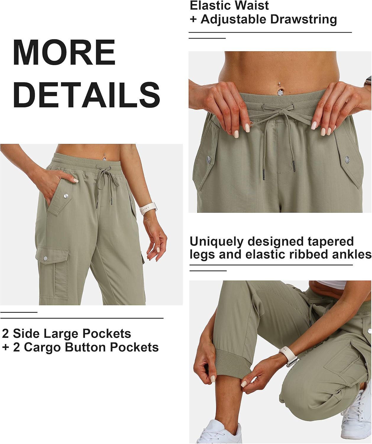 MoFiz Women's Outdoor Cargo Pants Lightweight Joggers Elastic Waist Athletic Hiking Sweatpants Casual Travel Pant with Pocket