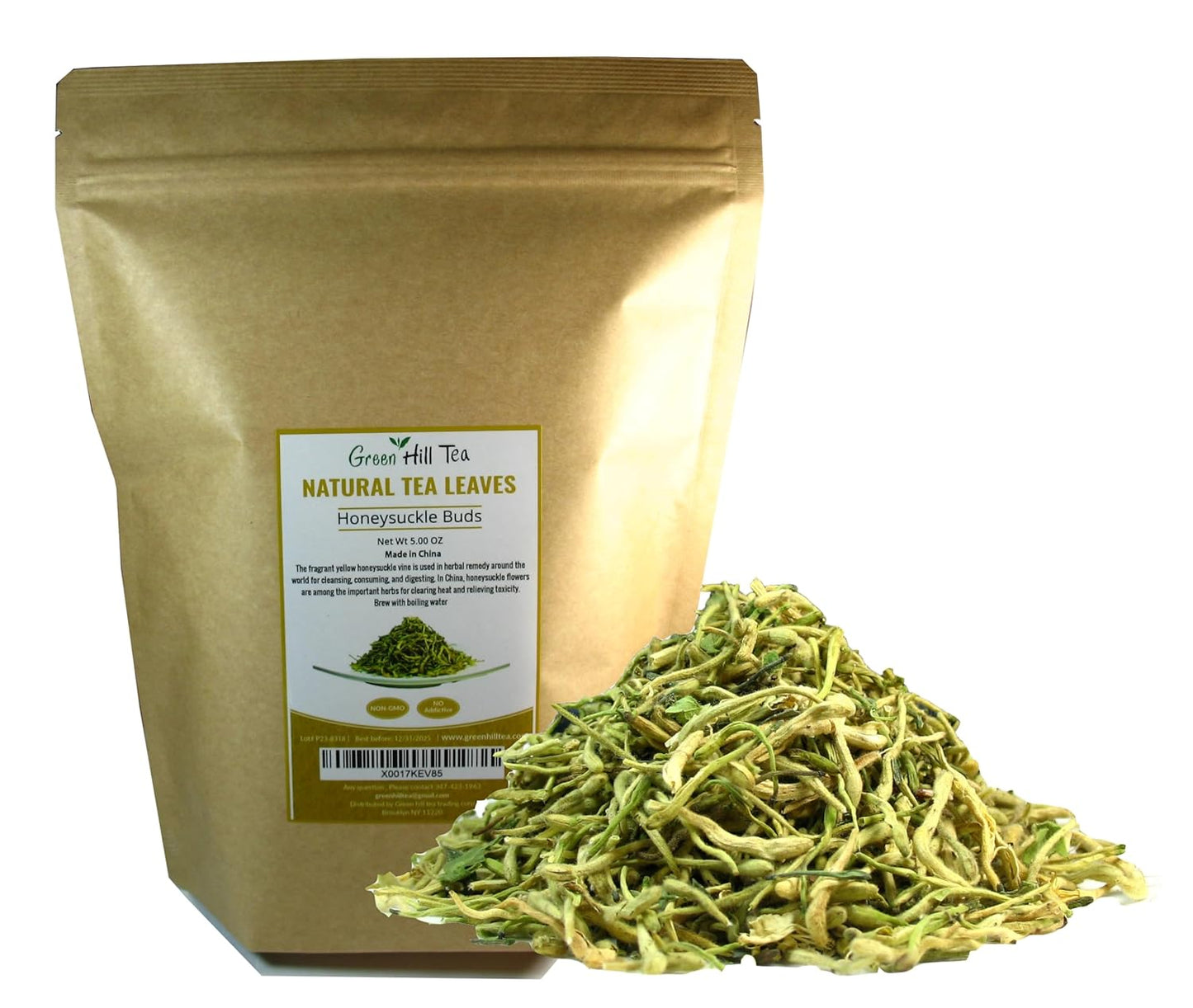 Greenhilltea traditional health herbs, Premium Honeysuckle buds, honey suckle tea NO GMO, NO Additives, Caffeine free dried herbal tea 5 OZ