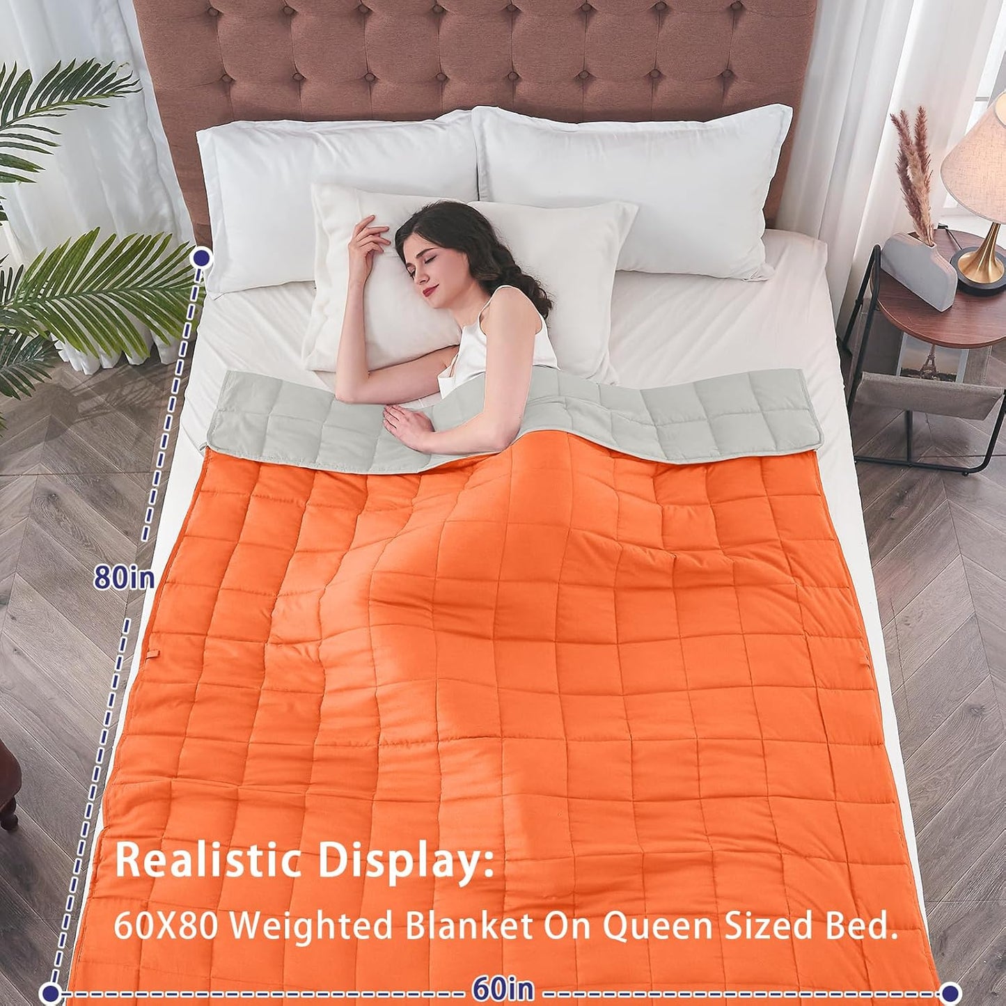 yescool Weighted Blanket for Adults (20 lbs, 60” x 80”, Orange) Cooling Heavy Blanket for Sleeping Perfect for 190-210 lbs, Queen Size Breathable Blanket with Premium Glass Bead, Machine Washable