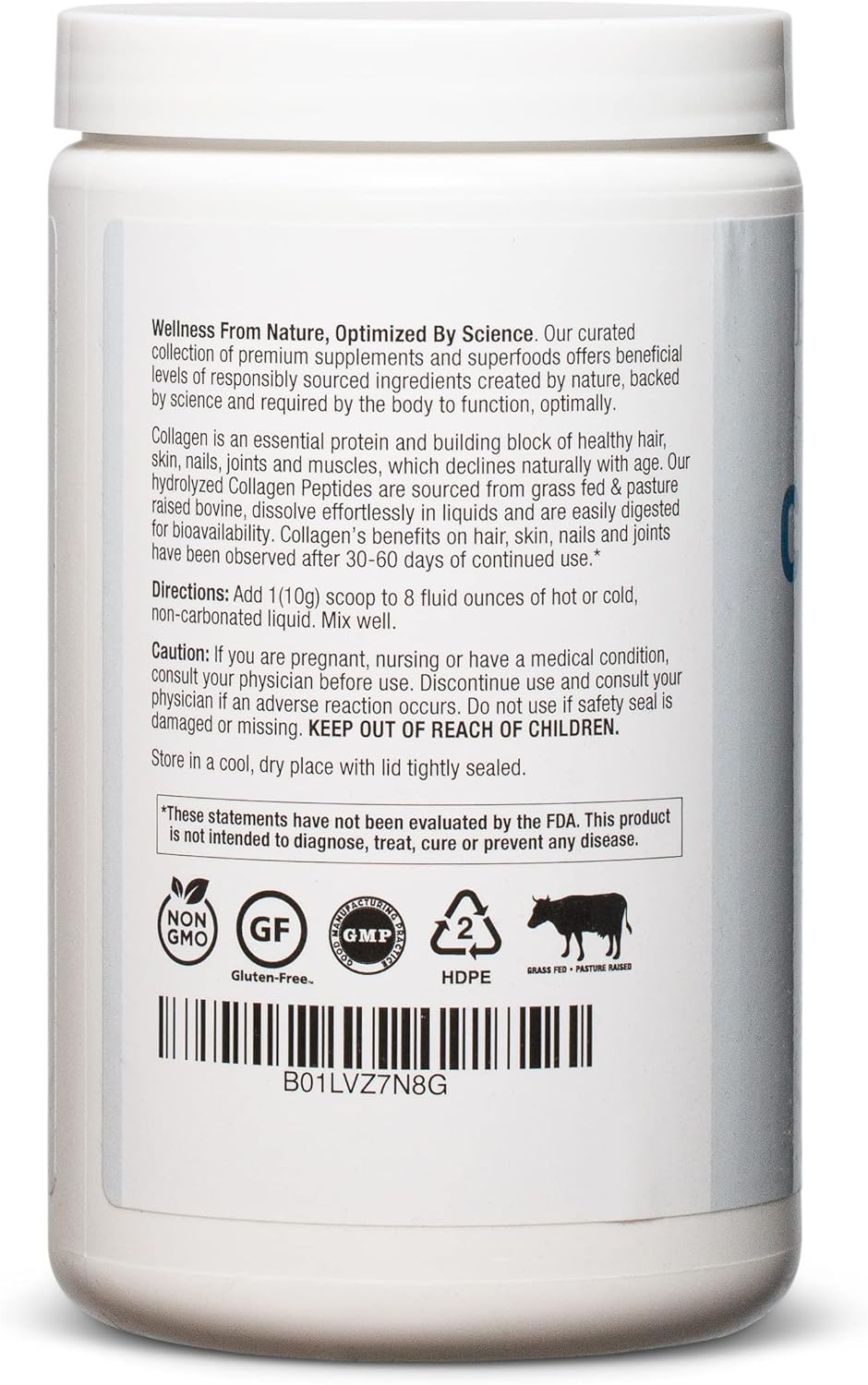 Collagen Peptides Powder - Grass-Fed, Pasture-Raised Hydrolyzed Protein Supplement for Skin, Hair, & Nails - Non-GMO, Zero Sugar Daily Supplement for Men & Women (30 Servings)