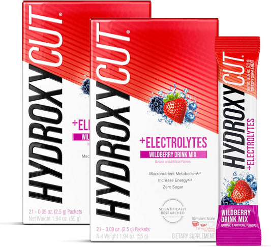 Hydroxycut Drink Mix, Wildberry Blast - 21 Travel-Size Packets, Pack of 2 - Zero Calories, Zero Sugar - Boost Metabolism, Burn Calories, Increase Energy - for Women & Men