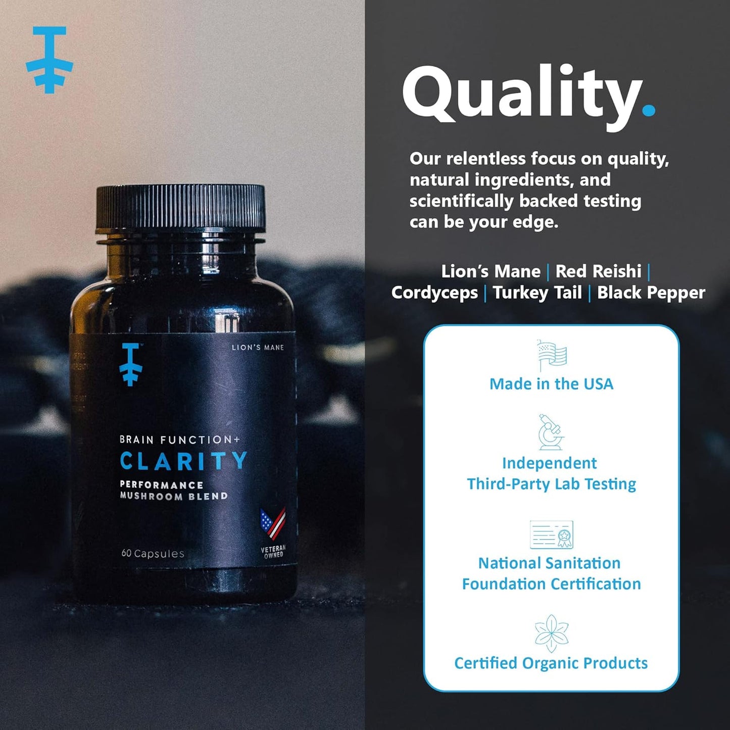 Lions Mane Supplement Capsules - Lion's Mane & Reishi Mushroom Capsules, Nootropics Brain Supplements for Memory and Focus, Mushroom Supplement, Brain Energy Supplements - 60 Count