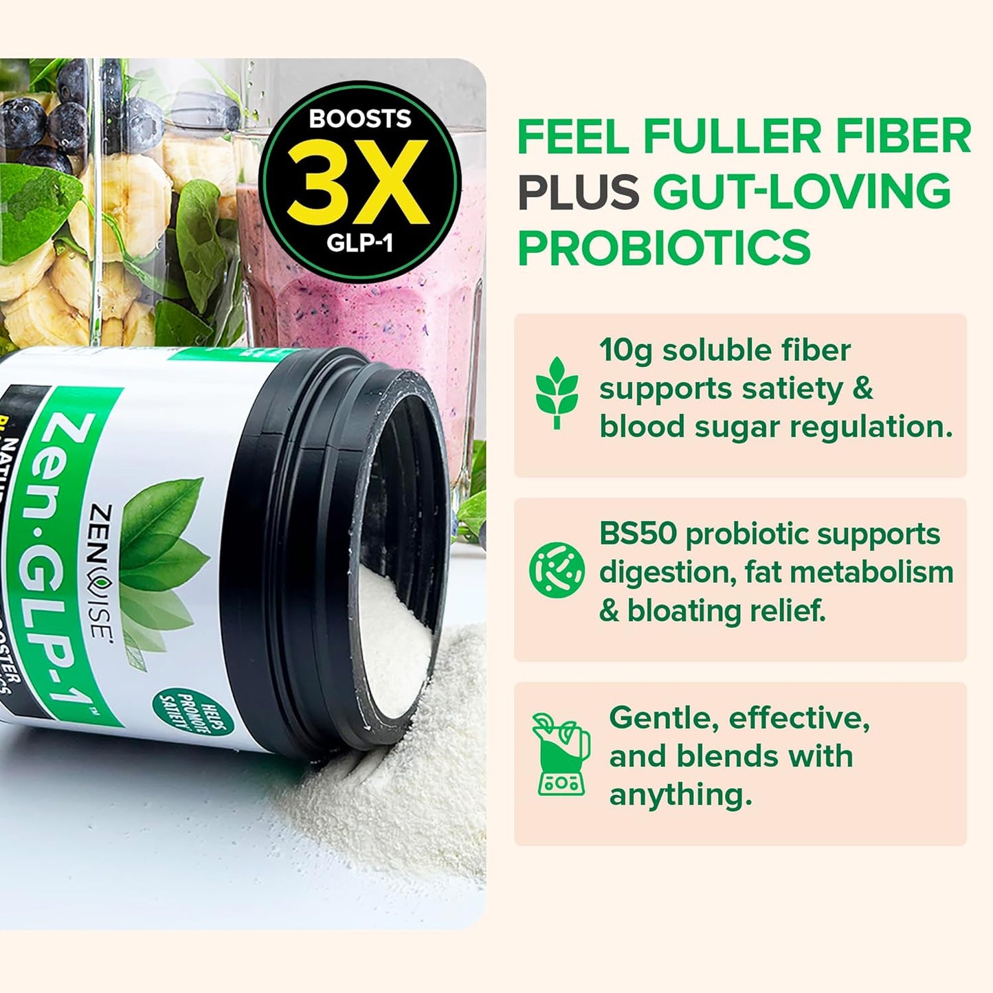 Zenwise Health ZenGLP-1, Natural GLP-1 with Metabolic Probiotics to Help Control Hunger & Cravings and Support Digestive Health - GLP-1 Supplement Support for Women & Men - 15-Day Serving