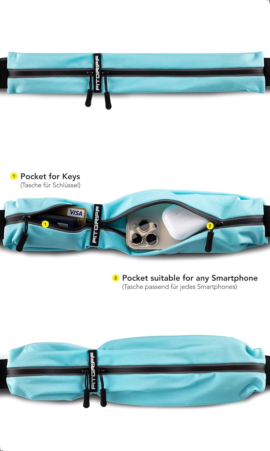 Fitgriff® Running Belt for Men & Women - Secure Jogging Pouch for Phone, Keys & Essentials - For All Cell Phones