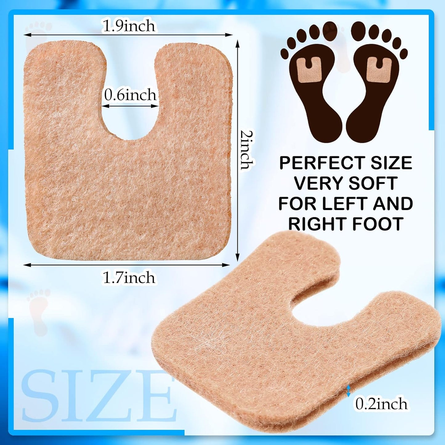 Boao 120 Pcs Callus Pads 1/4" Thick U Shaped Metatarsal Corn Pads Felt Callus Cushions Adhesive Corn Protectors for Men Women Feet Toes Pain Relief Blister Prevention