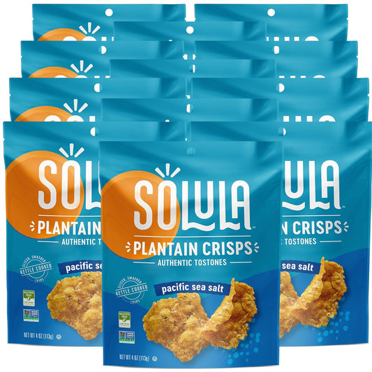 Solula Plantain Crisps Authentic Tostones, Pacific Sea Salt, 4 Ounce (Pack of 12), Kettle Cooked Chips, Gluten Free, Paleo Friendly, Grain Free, Vegan