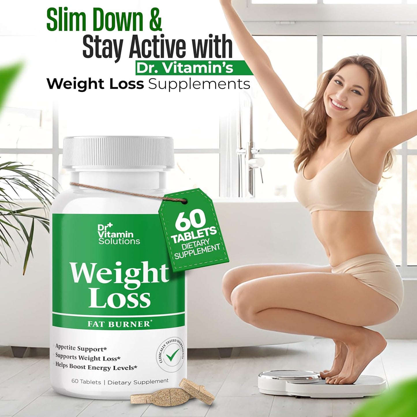 DR VITAMIN SOLUTIONS Fat Burner for Women & Men - Weight Loss Supplements with Green Tea Extract, Chromium, Vitamin B6 - Energy Booster, Belly Fat Burner & Appetite Suppressant Diet Pills - 60 Tablets