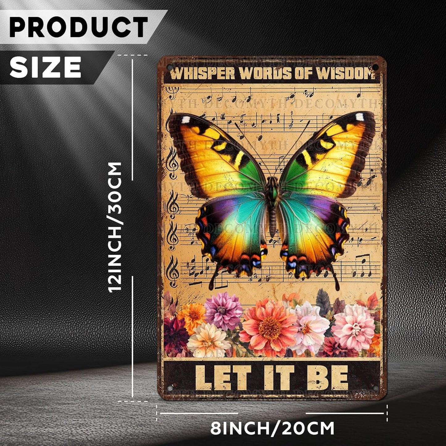 Vintage Garden Tin Sign Whisper Words Of Wisdom Let It Be Retro Butterfly Metal Poster Funny Wall Art Cafe Office Wall Decor for Kitchen Home Bar Pub Club 12 * 8inch