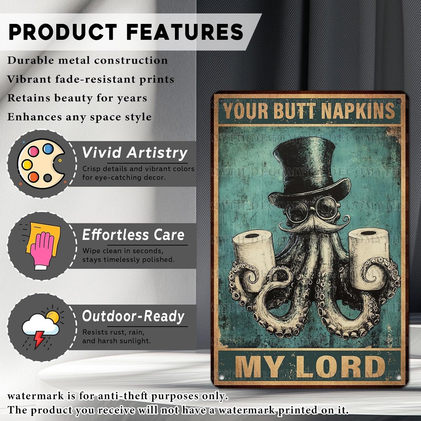 Funny Octopus Retro Metal Tin Sign Nautical Bathroom Decor Toilet Restroom Funky Home Decor Wall Art Sign 12 * 8inch