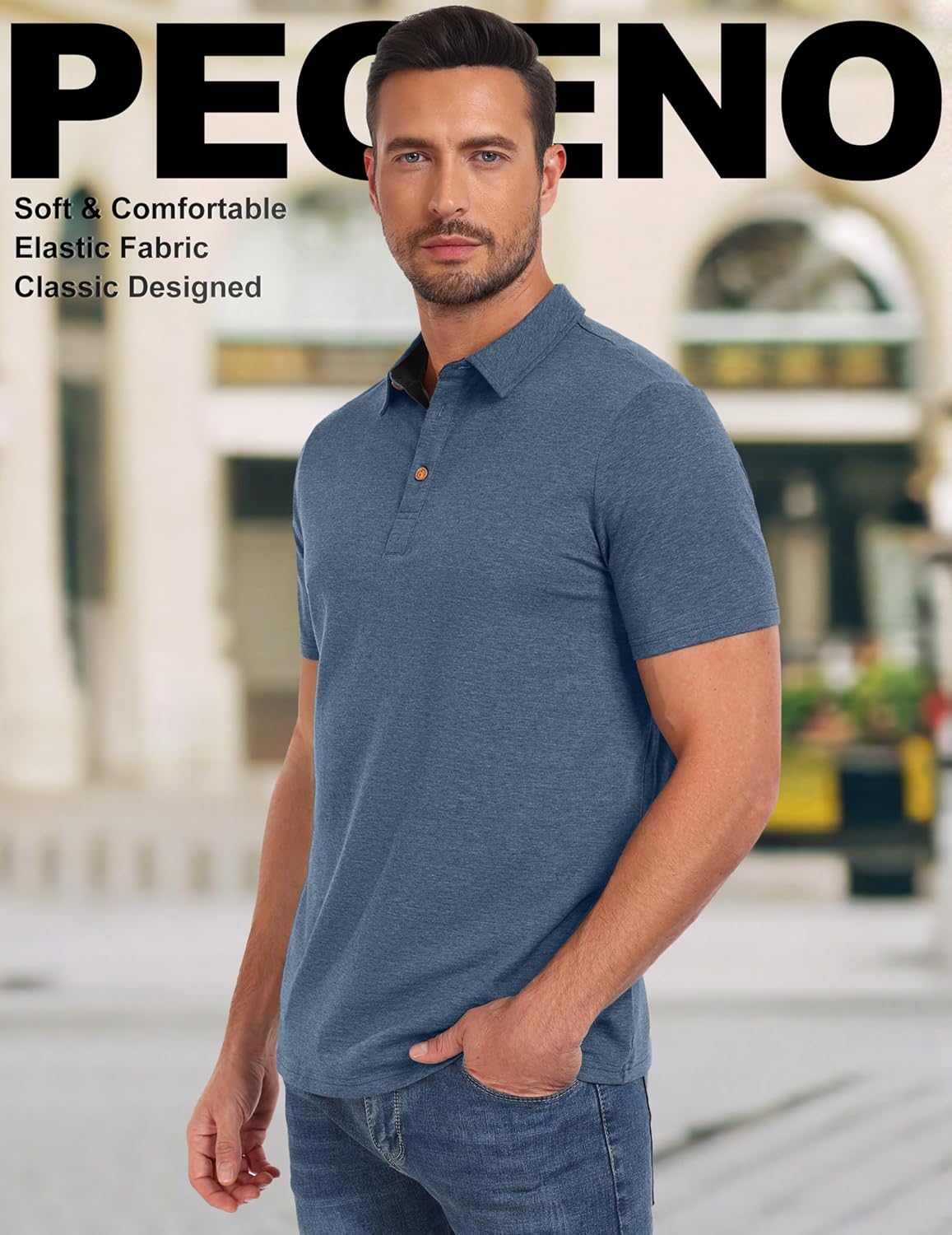 PEGENO Mens Polo Shirts Short Sleeve Casual Cotton Golf Shirts Performance Polo Shirts for Men