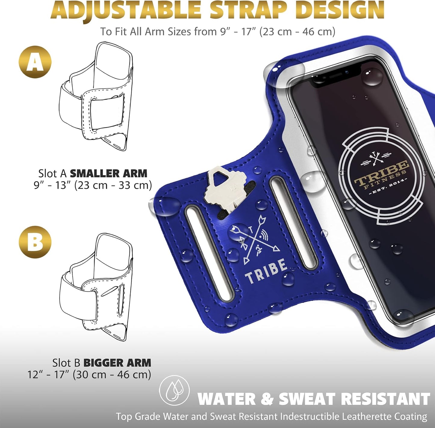 TRIBE Running Phone Holder Armband. iPhone & Galaxy Cell Phone Sports Arm Bands for Women, Men, Runners, Jogging, Walking, Exercise & Gym Workout. Fits All Smartphones. Adjustable Strap, CC/Key Pocket