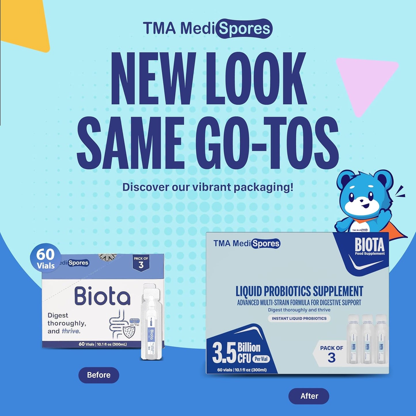 Biota Probiotic Drinks for Digestive Health & Immune Support,Fast Acting Support Stomach Constipation, Digestive Daily Probiotic for Adults, Kids, Gluten, Sugar Free & Non-GMO, 60 Servings