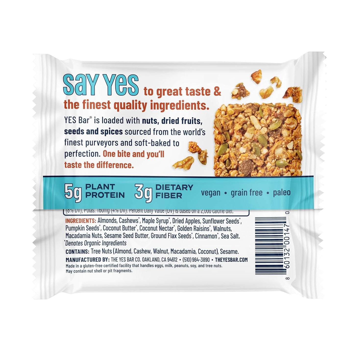 The YES Bar – Apple Cinnamon Crisp – Plant Based Protein, Decadent Snack Bar – Vegan, Paleo, Gluten Free, Dairy Free, Low Sugar, Healthy Snack, Breakfast, Low Carb, Keto Friendly (24 Count)
