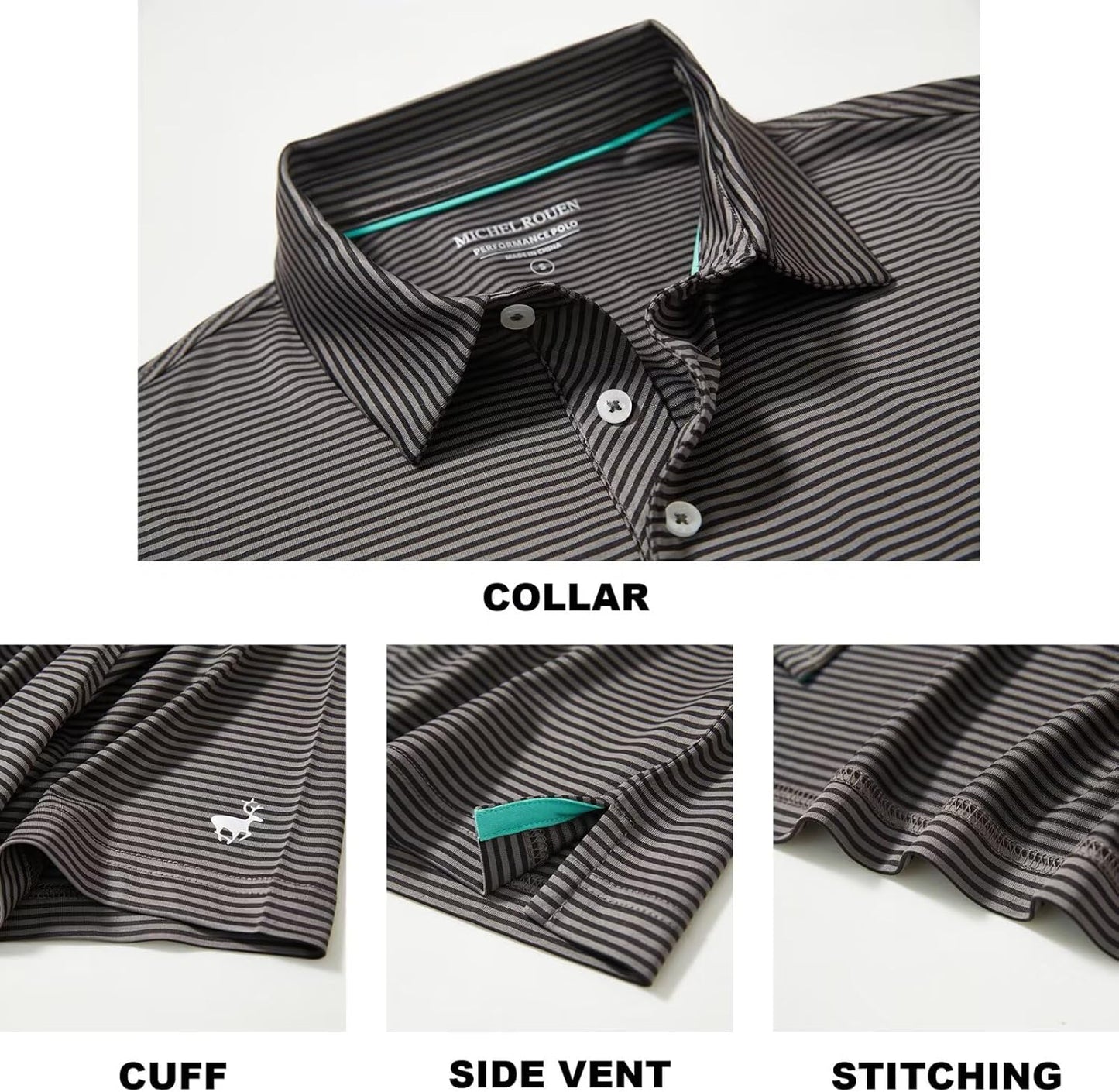 Mens Golf Shirt Moisture Wicking Dry Fit Performance Sport Short Sleeve Striped Golf Polo Shirts for Men