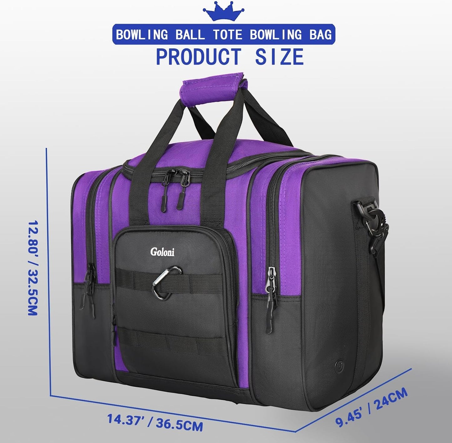 Goloni Bowling Ball Bag for Singer Ball with Padded Ball Holder, 2 Pockets fit Bowling Shoes Up to Mens Size 14 and Accessories