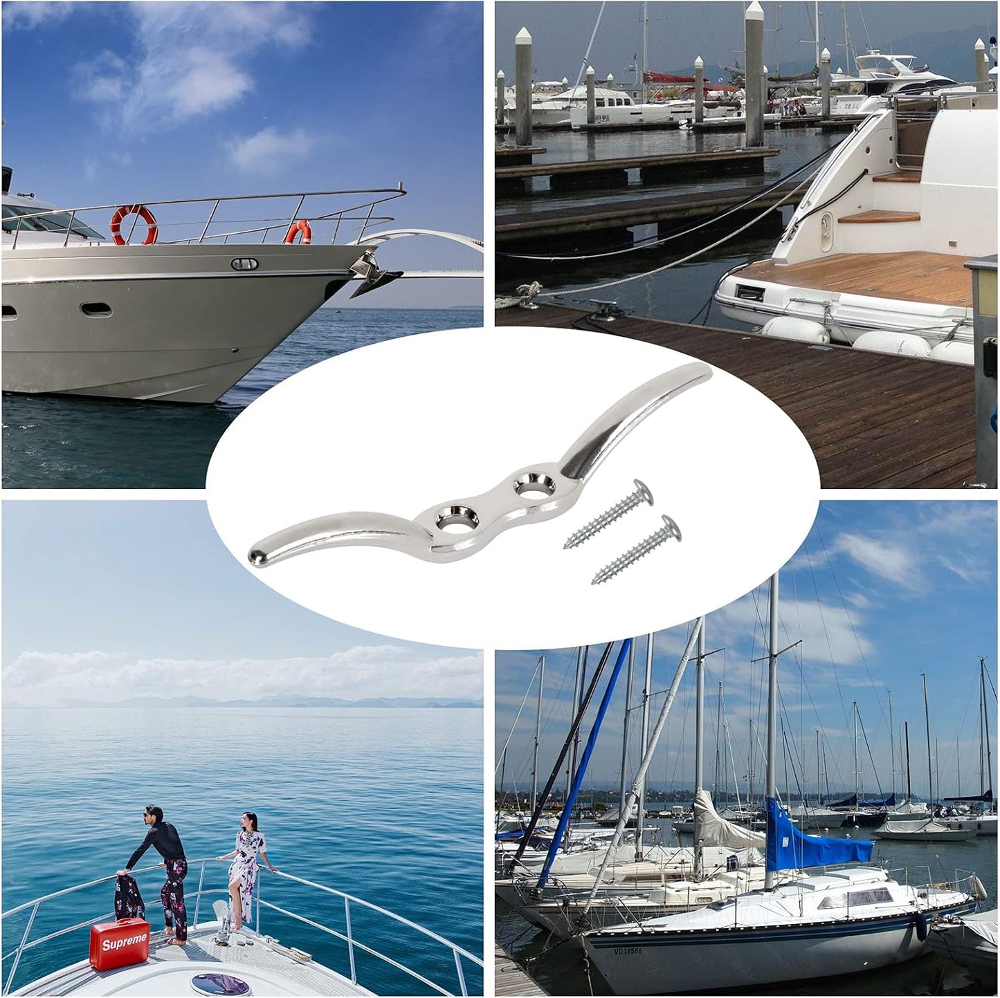 APACALI Metal Rope Cleats Boat Cleat 2 Inch 4 Inch 6 Inch Boat Flagpole Cleat Hook, Boat Deck Dock Cleats with Mounting Screws for Fixed Rope or Home Decor (Blinds Hook Curtains Sun Shade Ropes