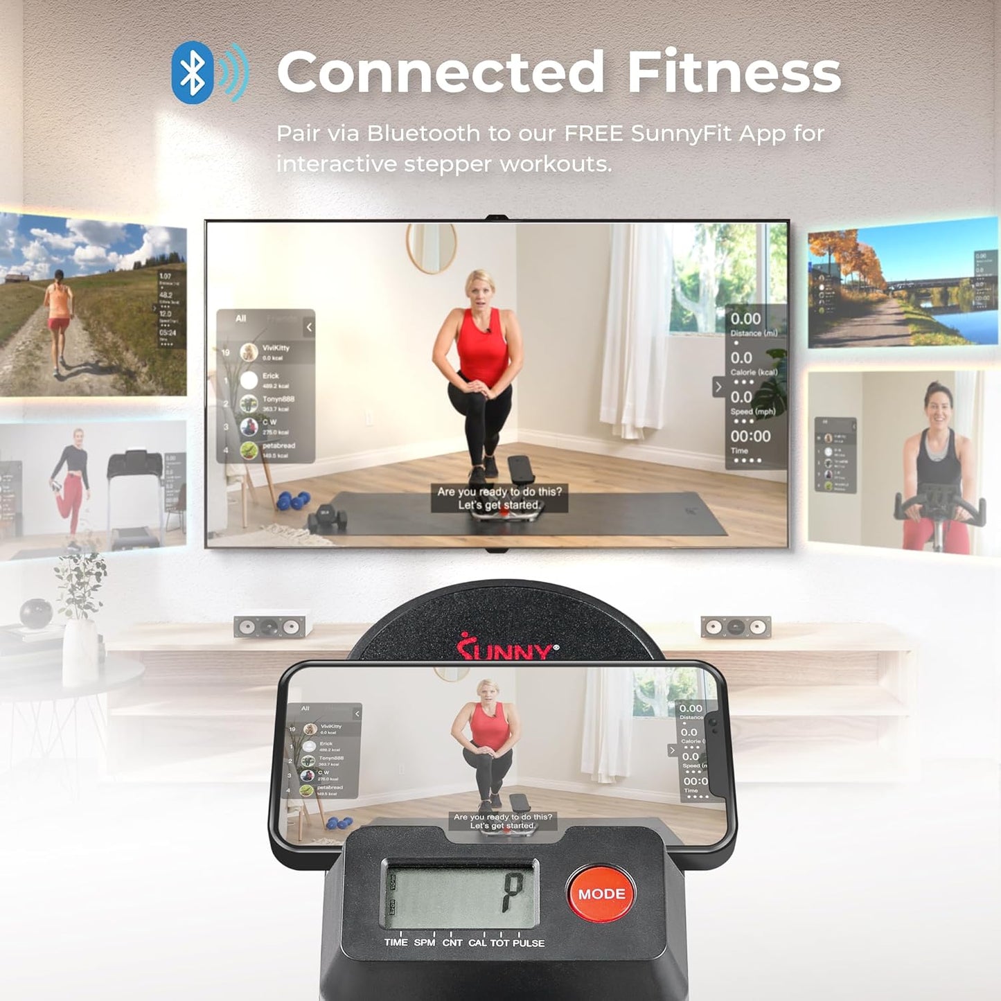 Sunny Health & Fitness Stair Stepper w/Handlebar, Extended Step Range Climber Machine for Legs, Core and Glute Workouts, Connection with Free SunnyFit® App