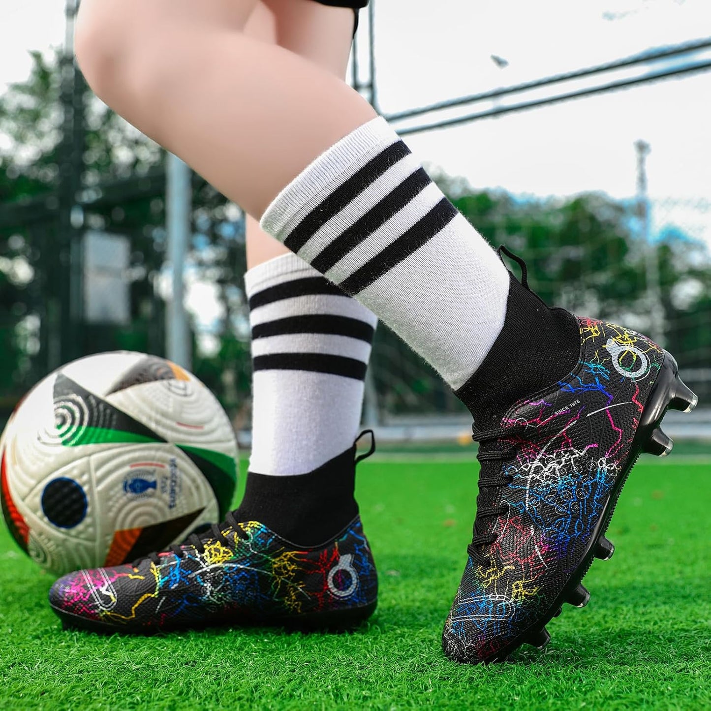 Boys' Soccer Shoes Kids Firm Ground Soccer Cleats Girls Athletic Sneakers Outdoor Turf Football Shoes for Little/Big Kid