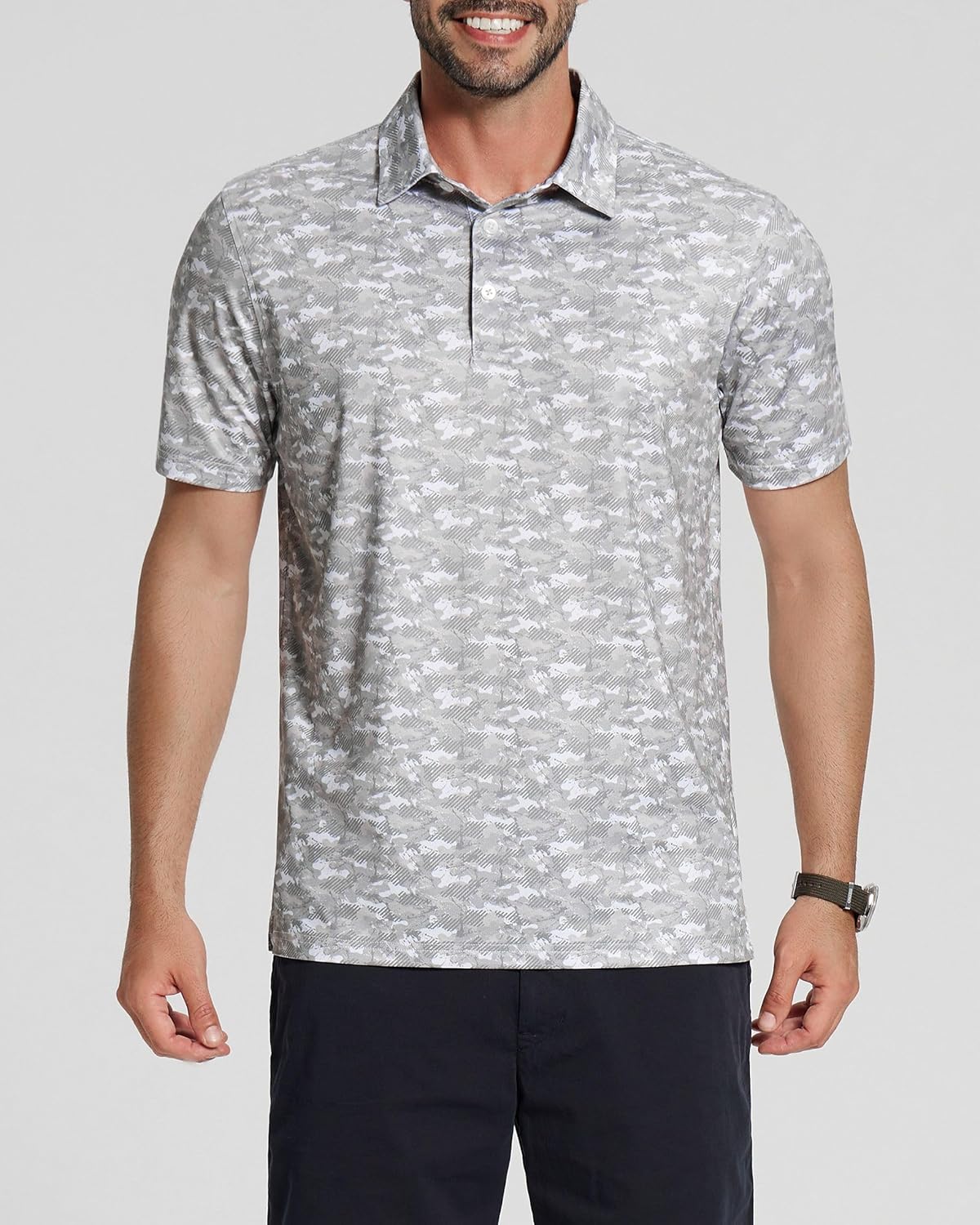 Golf Shirts for Men - Moisture Wicking Short Sleeve Performance Sport Casual Striped Collared Mens Polo Shirt