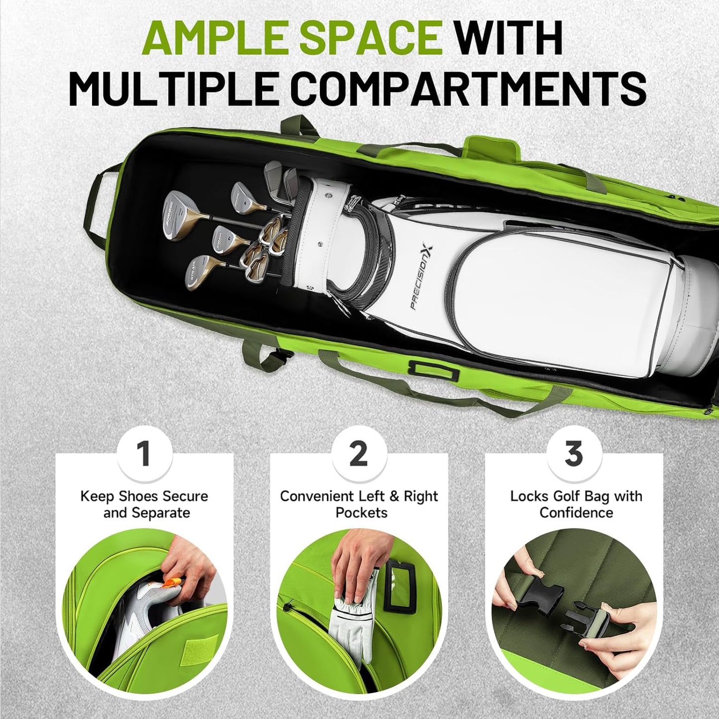 MANUEKLEAR 1680D Nylon Travel Golf Bags Club for Airlines with Wheels, Golf Travel Bags for Airlines with Padded Top, Golf Travel Case Cover with 3 Large Pocket for Golfer