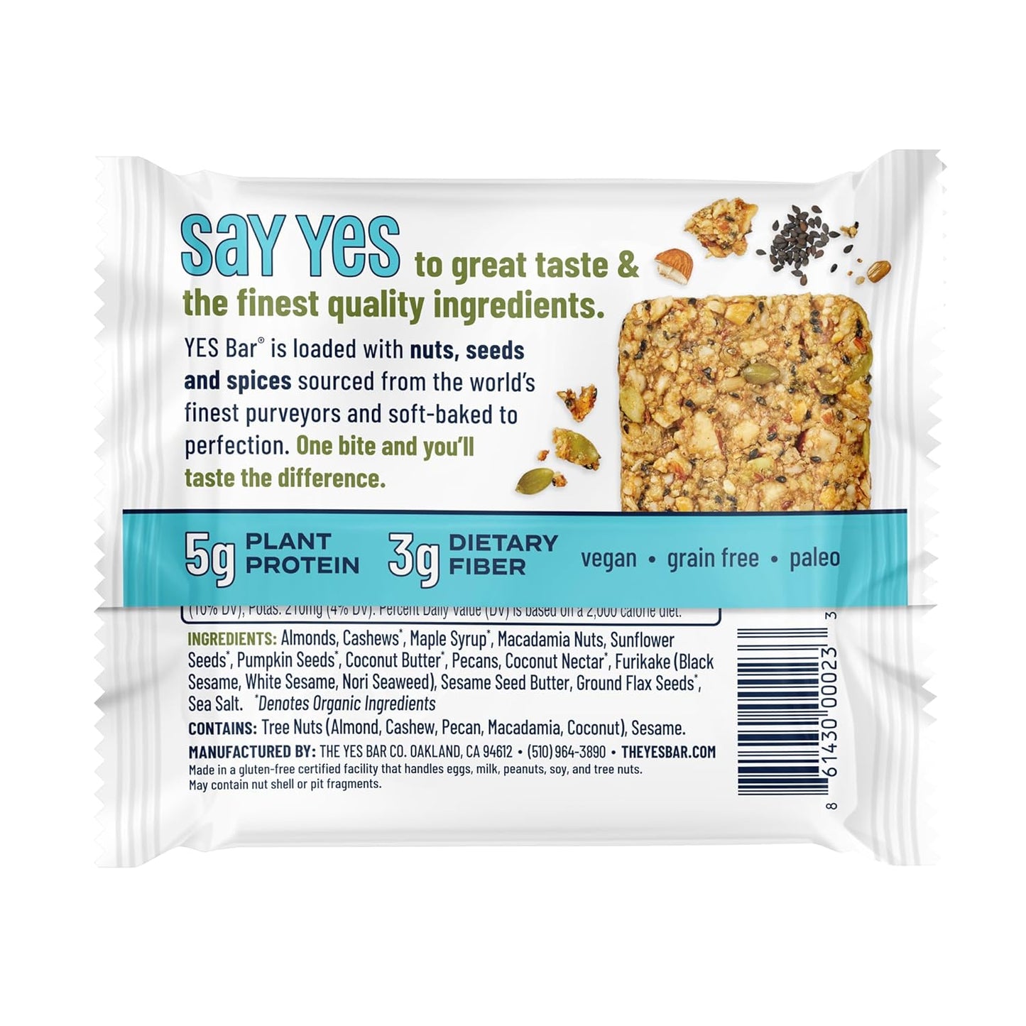 The YES Bar – Black Sesame Sea Salt – Plant Based Protein, Decadent Snack Bar – Vegan, Paleo, Gluten Free, Dairy Free, Low Sugar, Healthy Snack, Breakfast, Low Carb, Keto Friendly (24 Count)