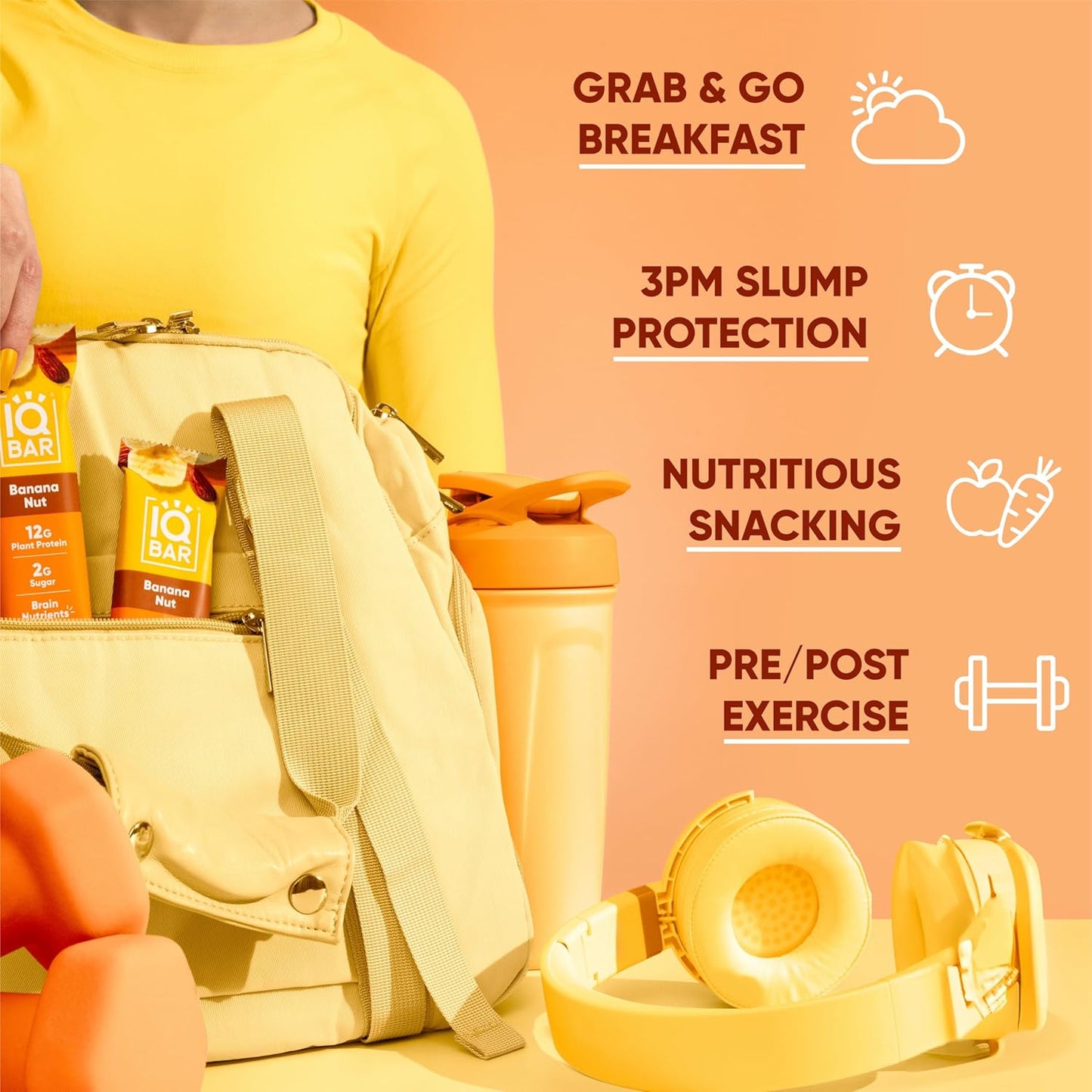 IQBAR Brain and Body Plant Protein Bars - Banana Nut - 12-Count Low Carb - Gluten Free, High Fiber, Vegan Snacks - Low Sugar Meal Replacement