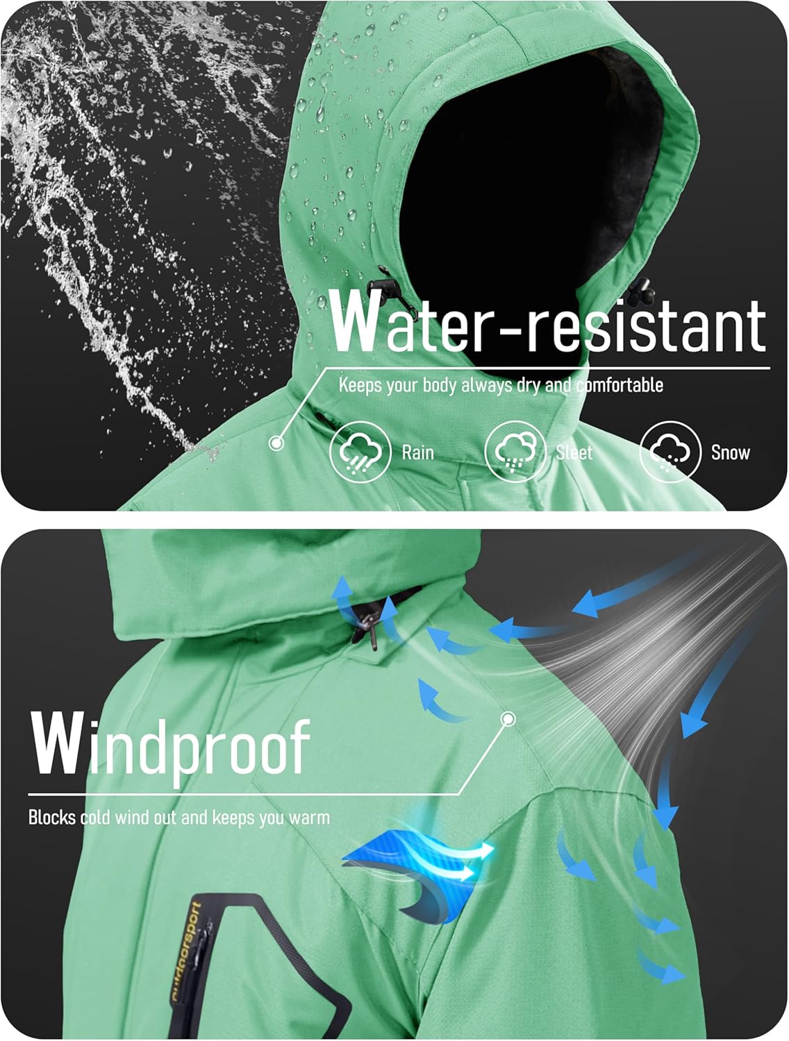 MAGCOMSEN Men's Winter Coats Water Resistant Ski Snow Jacket Warm Fleece Jacket Parka Raincoats With Multi-Pockets