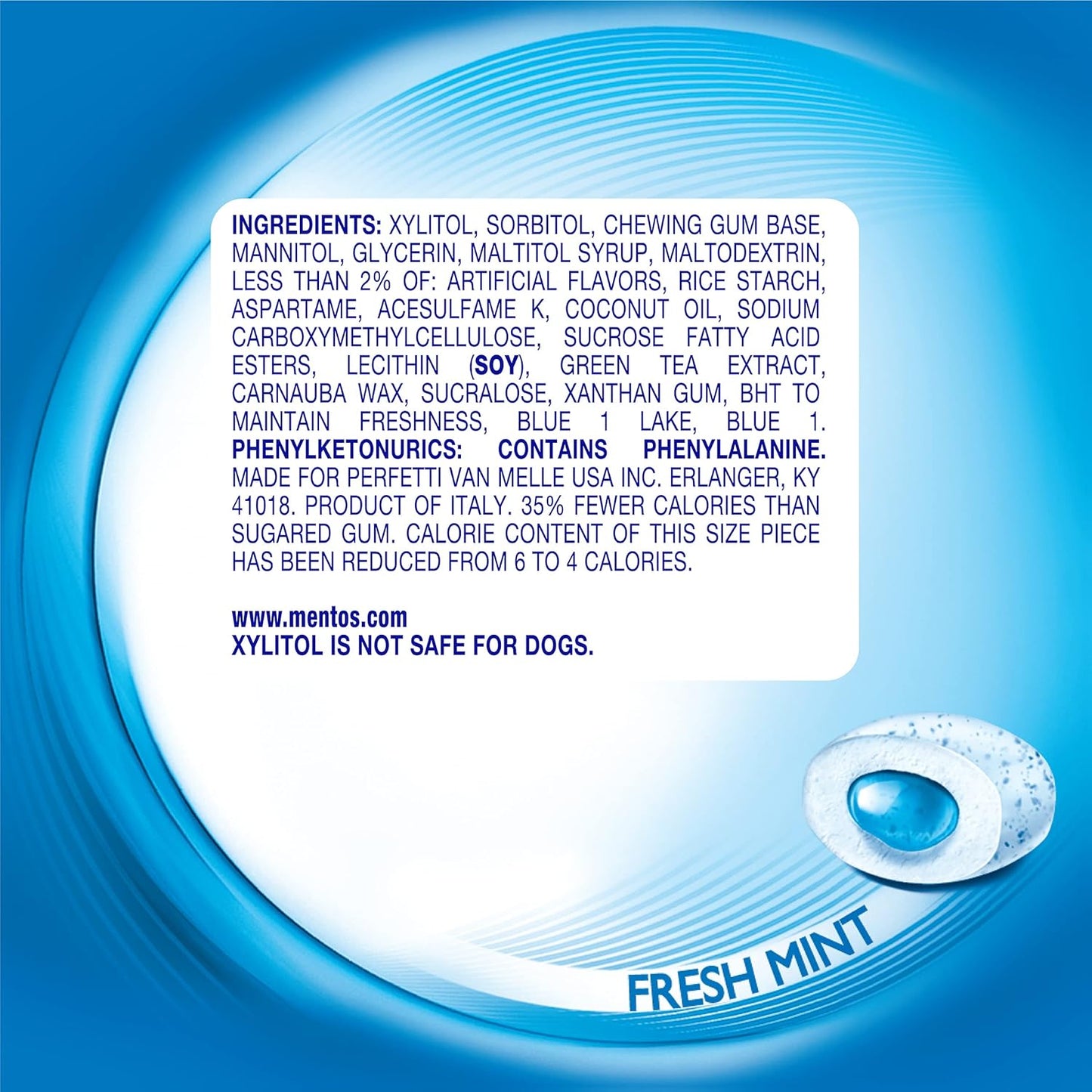 Mentos Pure Fresh Chewing Gum, Sugar-Free, Xylitol, Fresh Mint, 80 Piece Bottle, recyclable 90% Paperboard Bottle, 80 Count (Pack of 4)