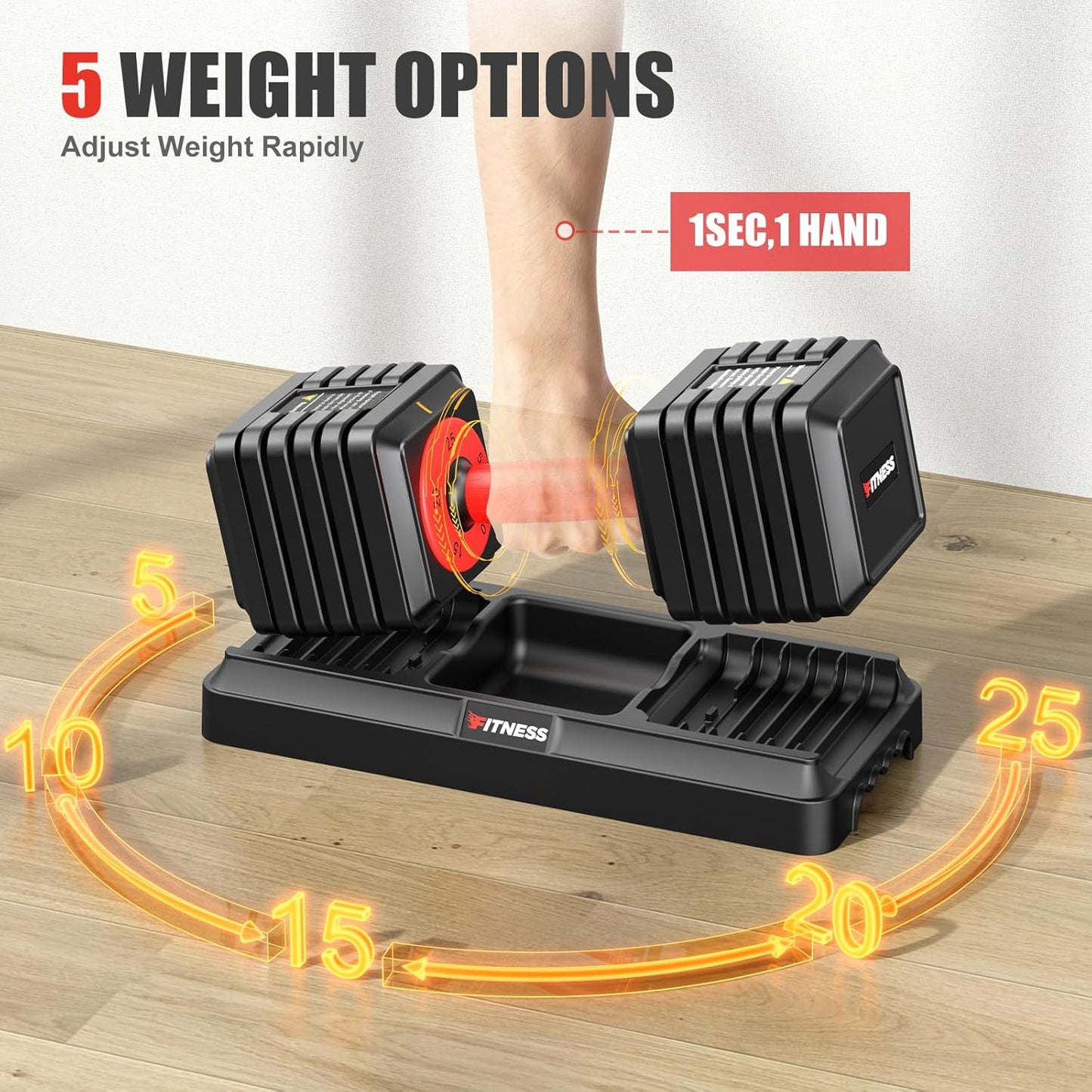 XDDIAS Adjustable Dumbbell Set of 2-25LB/55LB Set-1Sec Adjustable Dumbbell Weights-5 in 1 Free Weights Dumbbells Set with Effortless Tray/No-Slip Handle-Compact Size for Women/Men at Home Gym