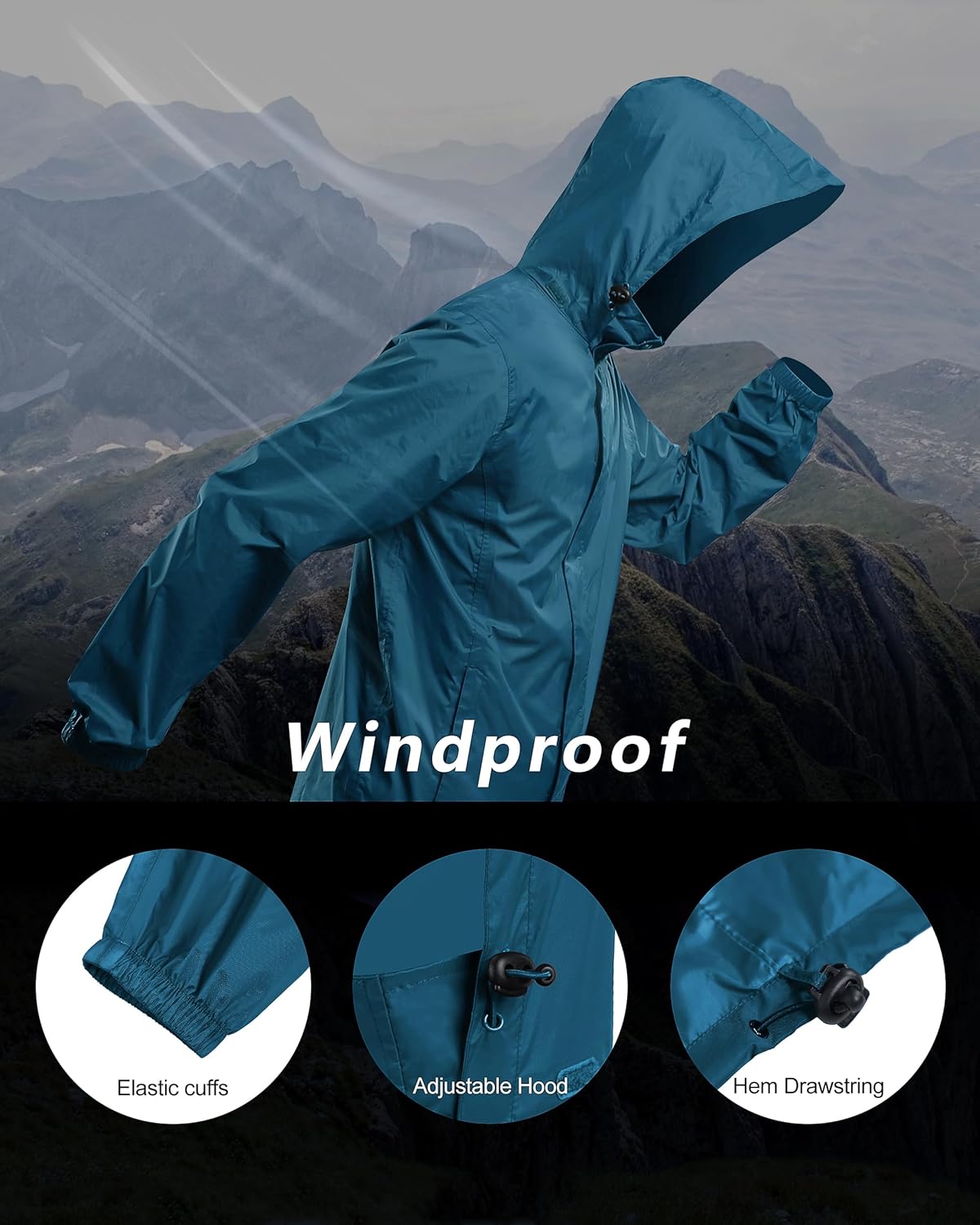 Outdoor Ventures Men's Rain Jacket Waterproof Lightweight Packable Rain Shell Raincoat with Hood for Golf Hiking Travel