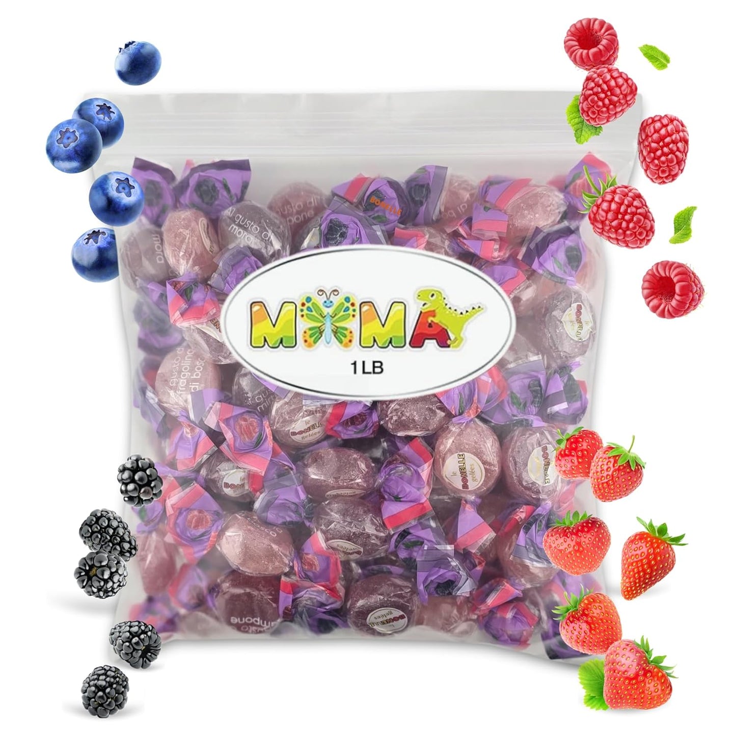 B0nelle Italian Fruitti Di Bosco Jelly Candy - 1 lb Assorted Individually Wrapped Jelly Fruit Candy - Delicious Mima's Memorial Day Mega Sale Treats for Gifting & Sharing