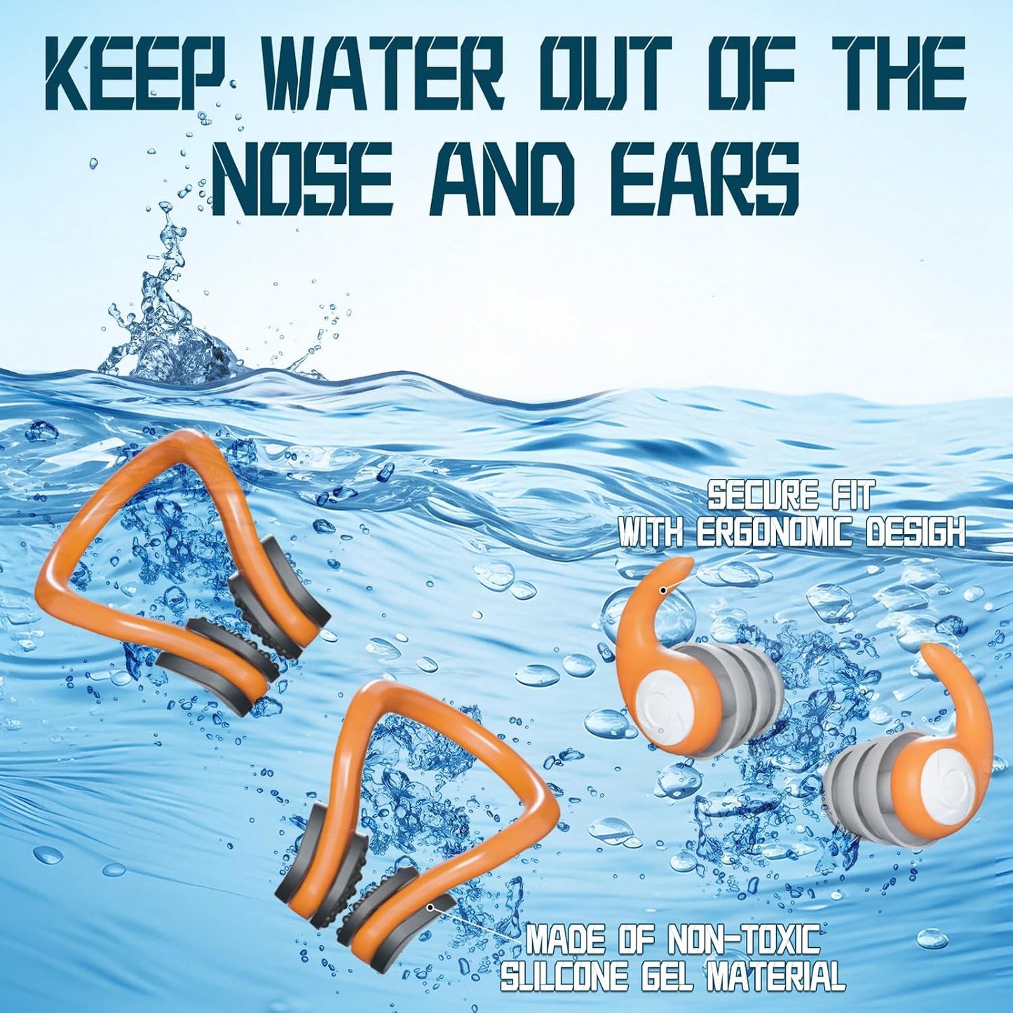 Swimming Nose Clip Ear Plugs - 9 Packs Silicone Swim Nose Plugs with Earplugs for Kids,Waterproof Pool Nose Plug for Diving Surfing and Other Water Sports with Storage Box,Multi-Color