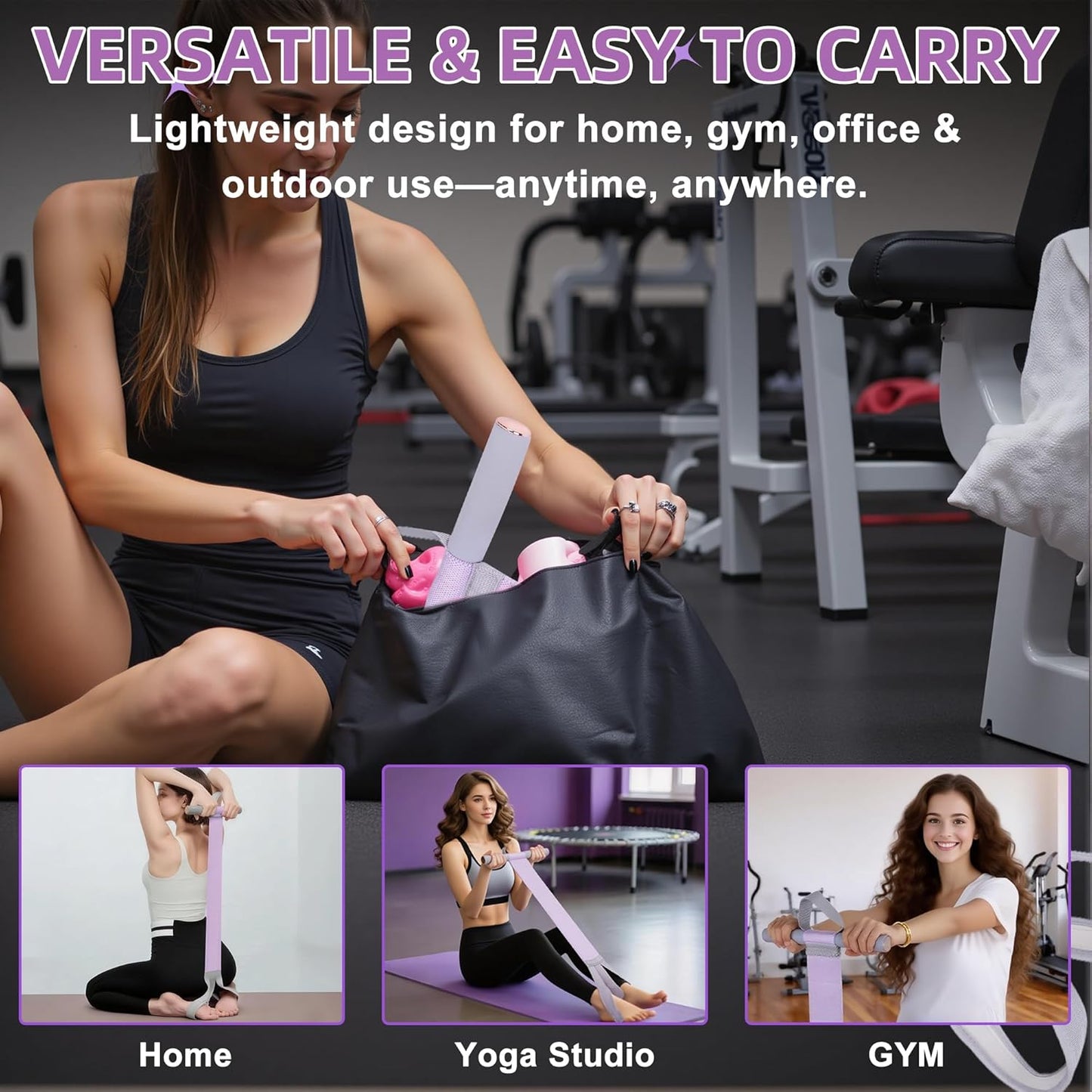 Fabric Resistance Band with Handles – Non-Slip Pedal Puller for Sit Ups & Full Body Strength Training, Portable Stretch Bands for Leg, Arm & Core, Workout Equipment for Women